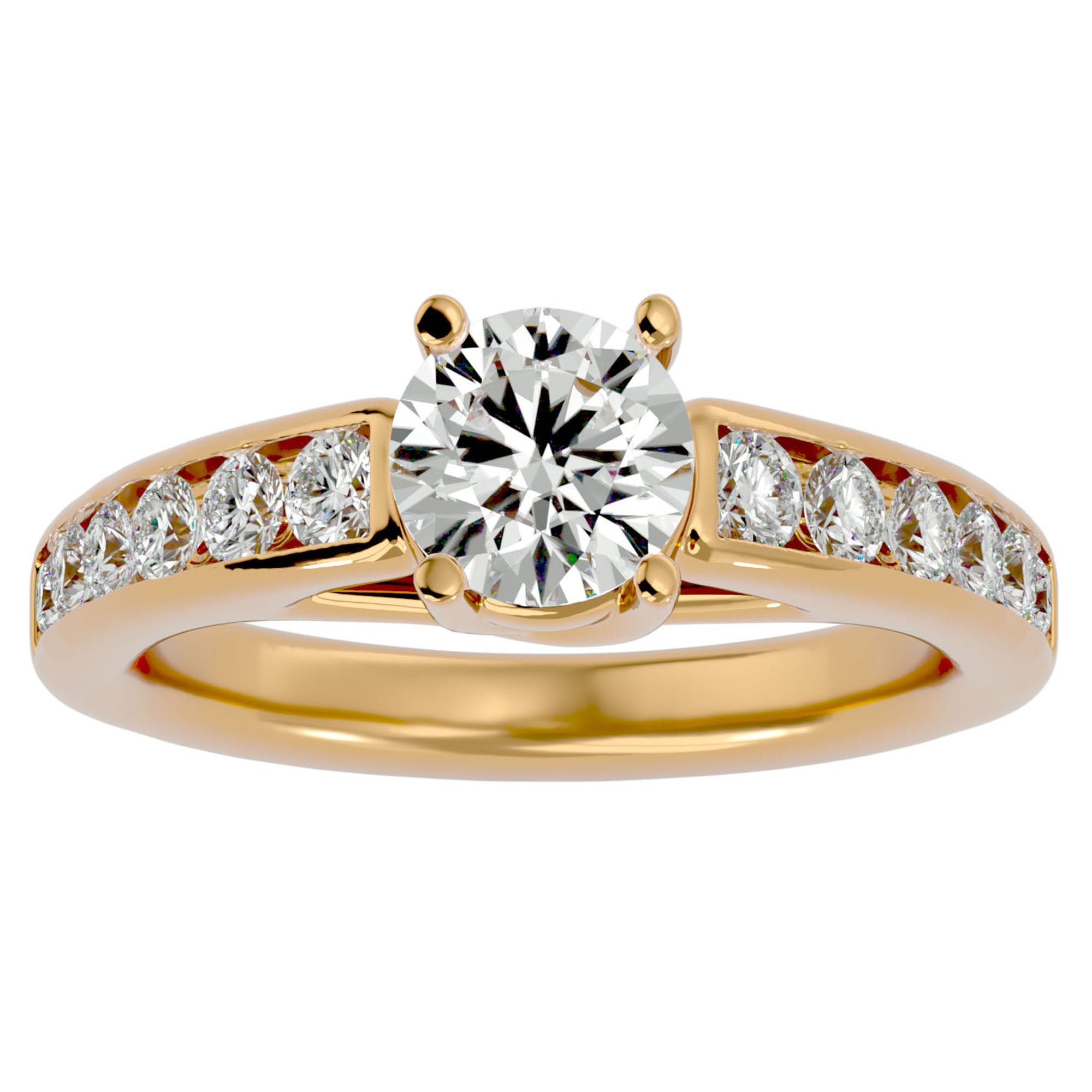 Inel de Logodnă din Aur 14k cu Moissanite Solitaire Etern Pavé de 1.57 ct din 14k Aur Galben - Castelo.ro