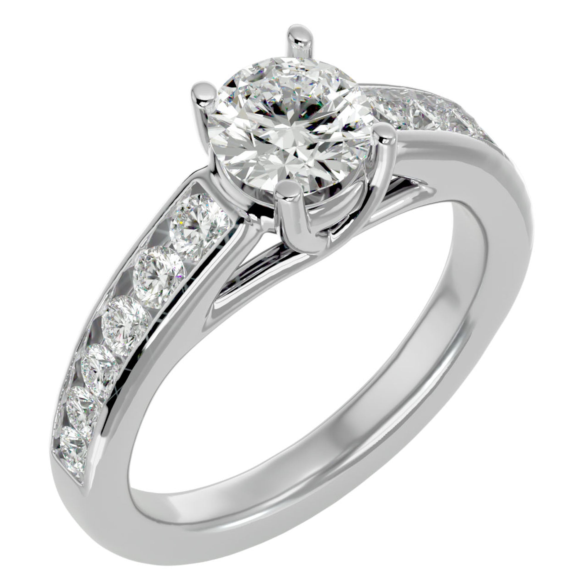 Inel de Logodnă din Aur 14k cu Diamante Create în Laborator Solitaire Etern Pavé de 1.57 ct din 14k Aur Alb - Castelo.ro