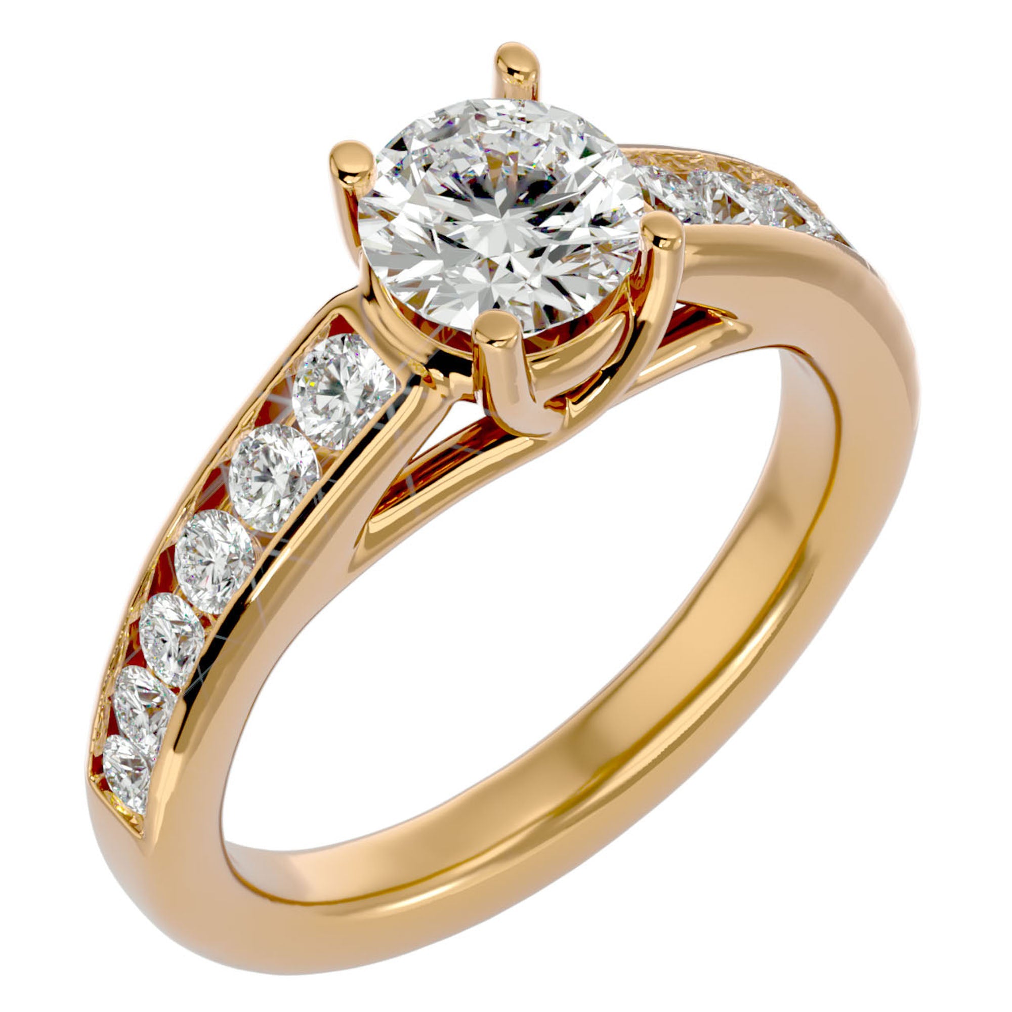 Inel de Logodnă din Aur 14k cu Diamante Create în Laborator Solitaire Etern Pavé de 1.57 ct din 14k Aur Galben - Castelo.ro