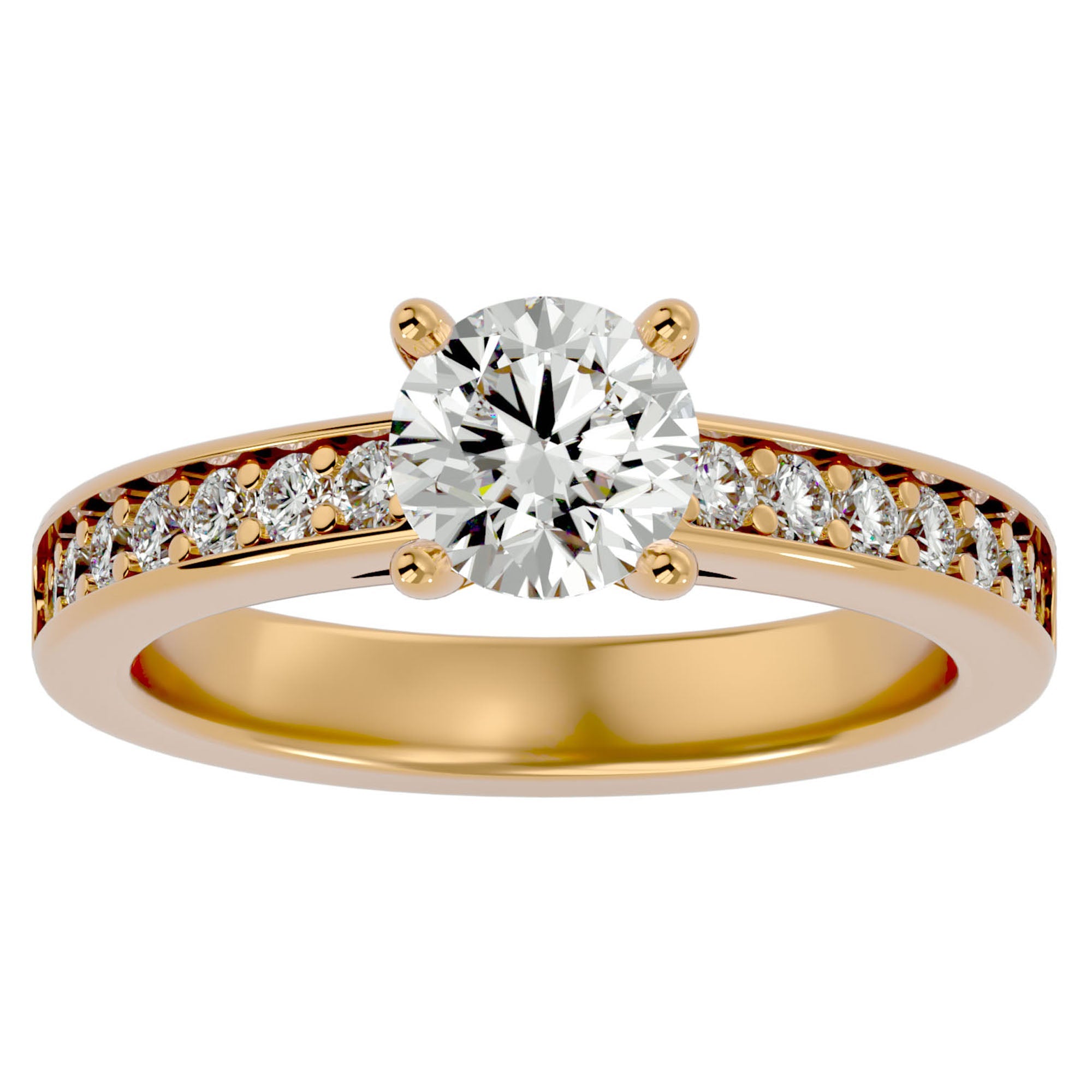 Inel de Logodnă din Aur 14k cu Diamante Create în Laborator Solitaire Etern Pavé de 0.95 ct din 14k Aur Galben - Castelo.ro