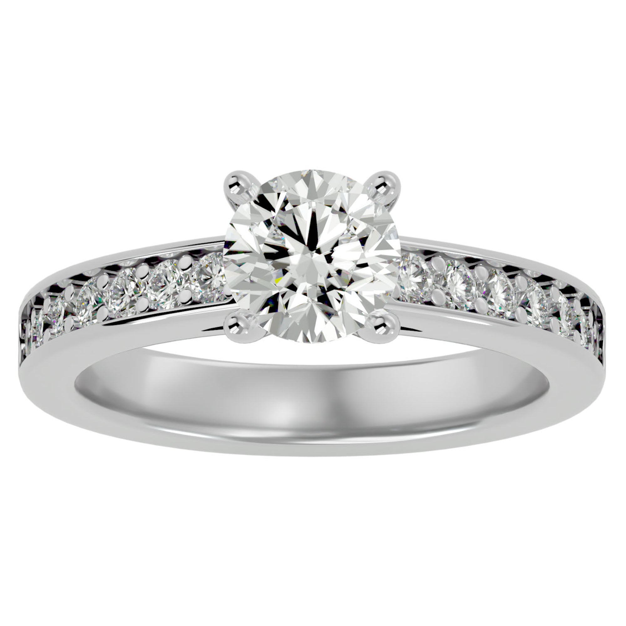Inel de Logodnă din Aur 14k cu Diamante Create în Laborator Solitaire Etern Pavé de 0.95 ct din 14k Aur Alb - Castelo.ro