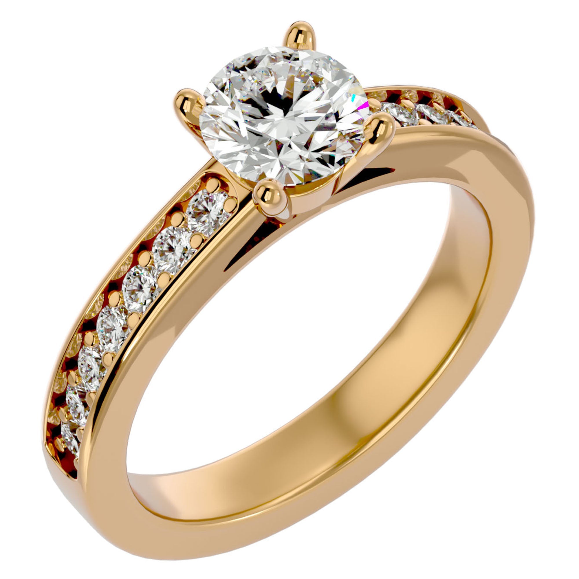 Inel de Logodnă din Aur 14k cu Diamante Create în Laborator Solitaire Etern Pavé de 0.95 ct din 14k Aur Galben - Castelo.ro