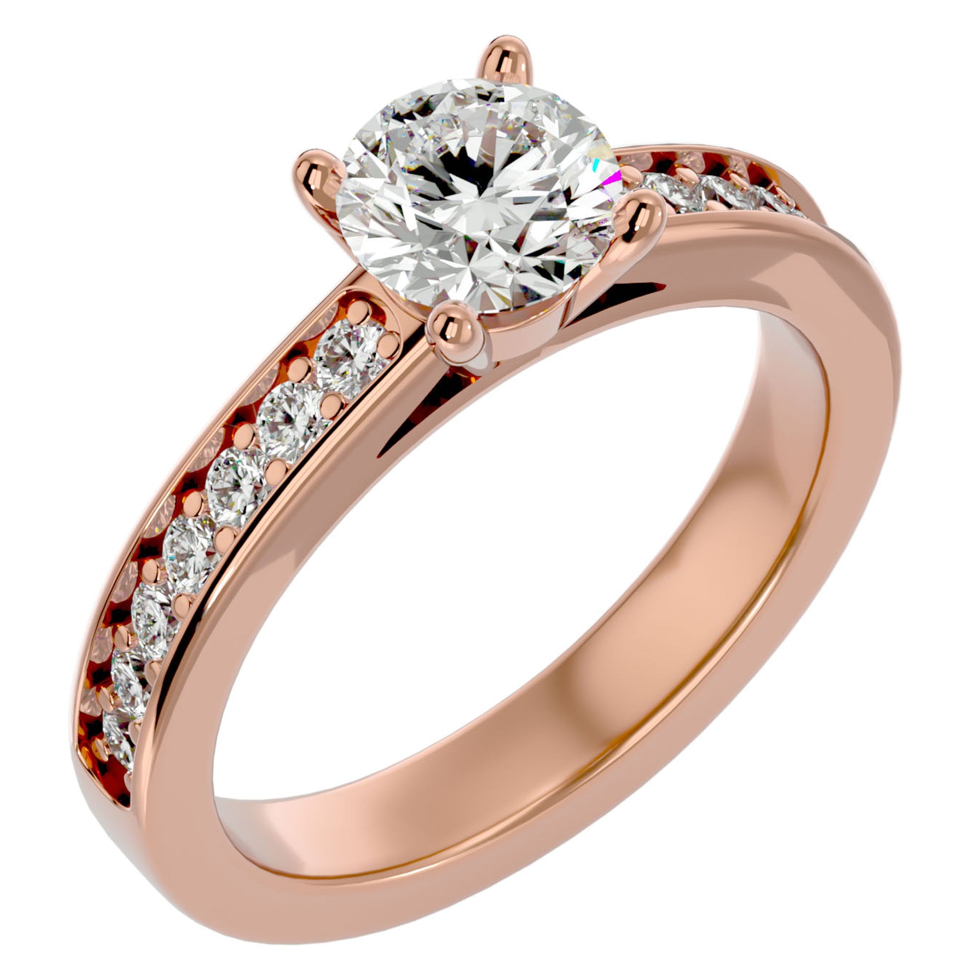Inel de Logodnă din Aur 14k cu Diamante Create în Laborator Solitaire Etern Pavé de 0.95 ct din 14k Aur Roz - Castelo.ro