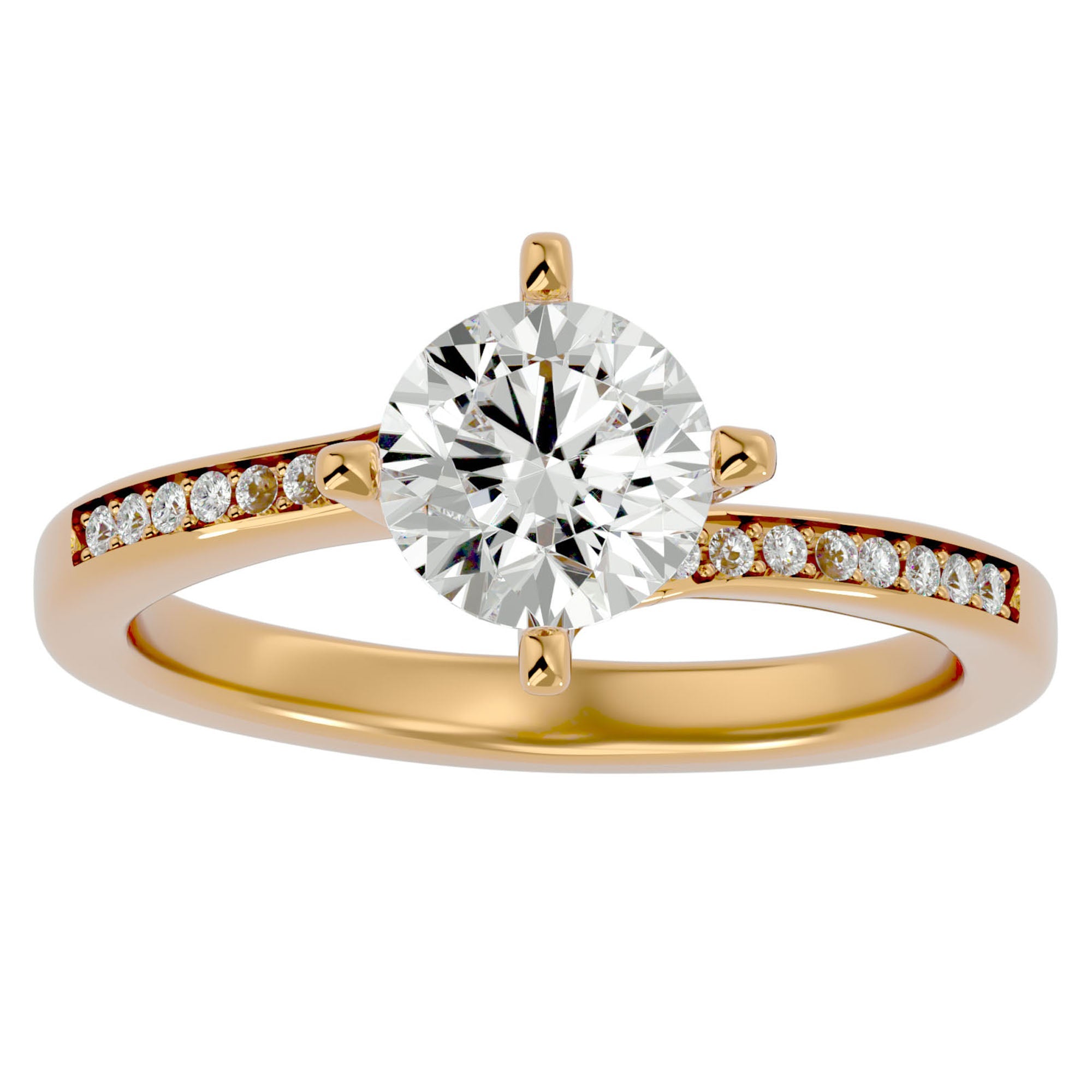 Inel de Logodnă din Aur 14k cu Diamante Create în Laborator Solitaire Etern Pavé de 1.15 ct din 14k Aur Galben - Castelo.ro