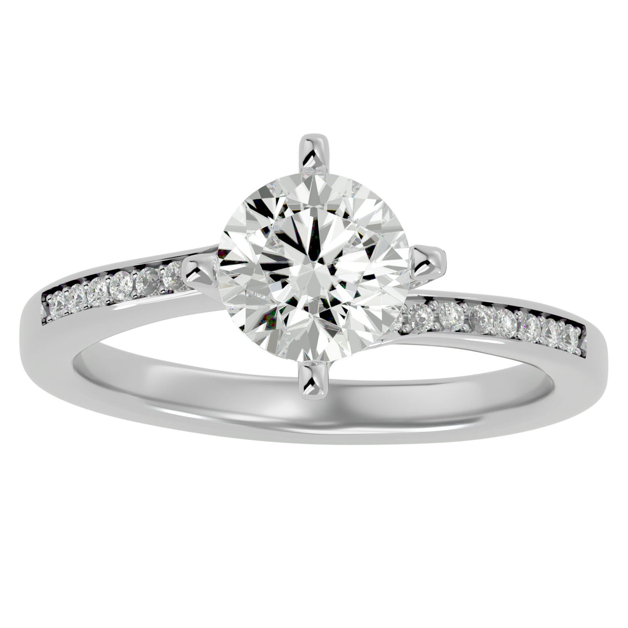 Inel de Logodnă din Aur 14k cu Moissanite Solitaire Etern Pavé de 1.15 ct din 14k Aur Alb - Castelo.ro