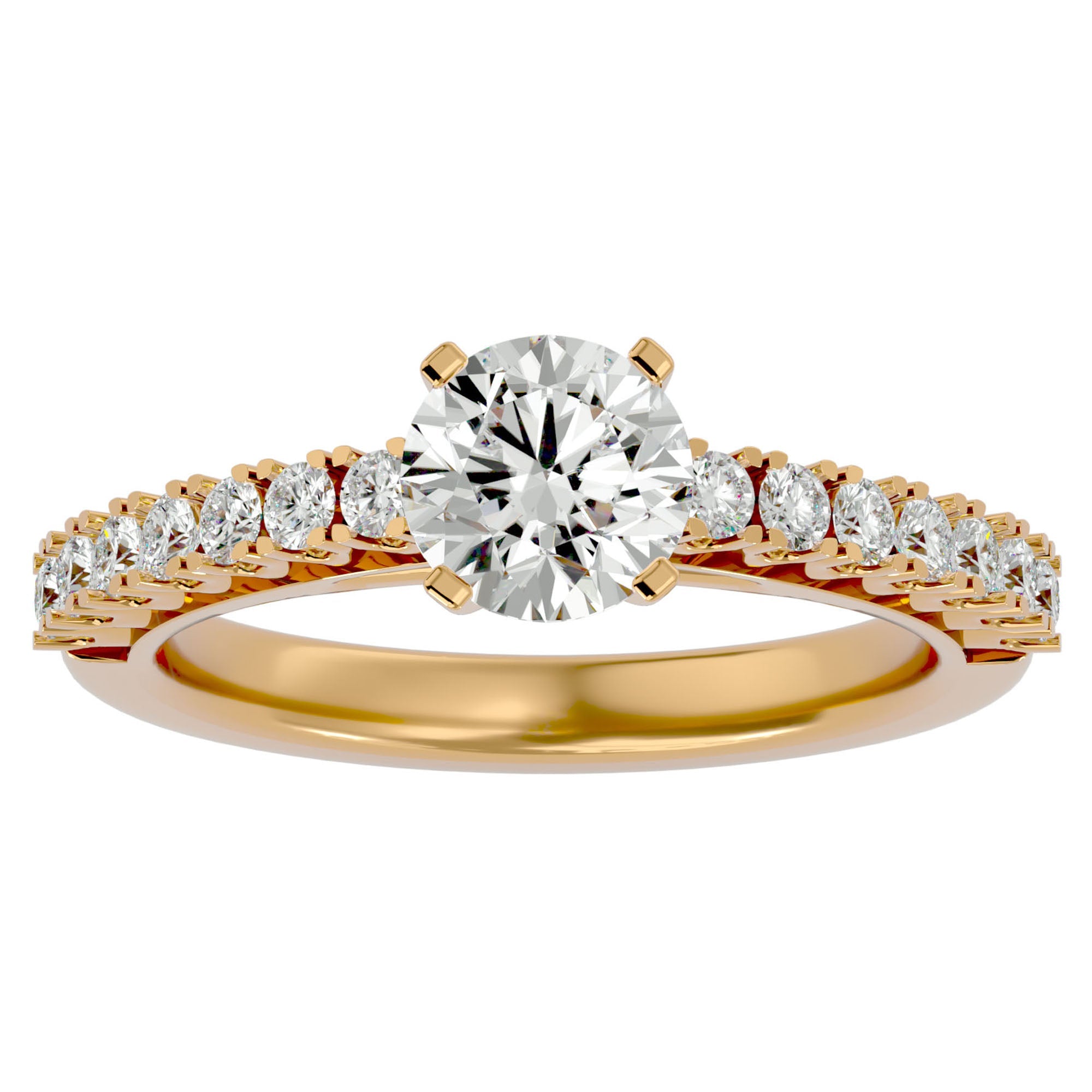 Inel de Logodnă din Aur 14k cu Diamante Create în Laborator Solitaire Etern Pavé de 1.12 ct din 14k Aur Galben - Castelo.ro