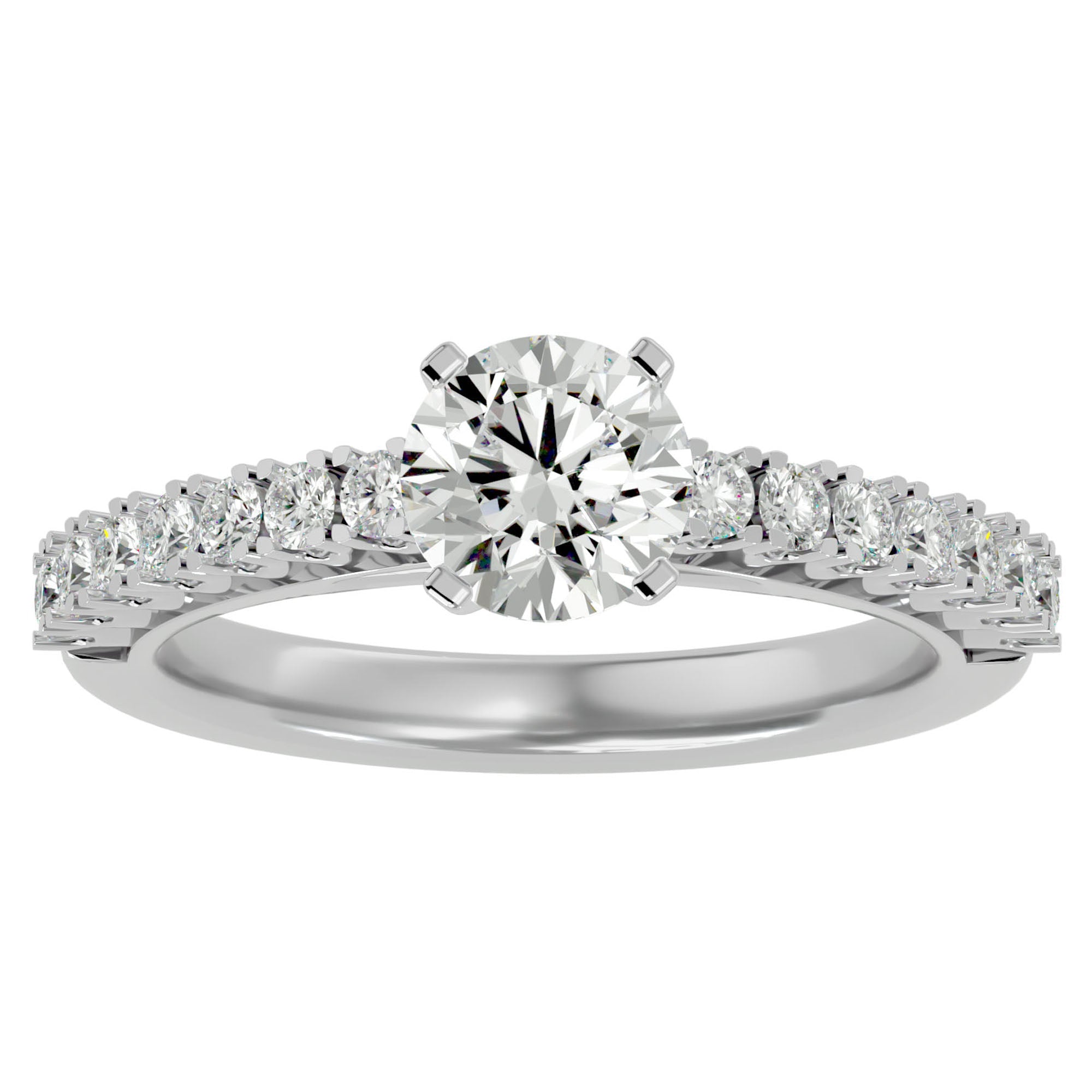 Inel de Logodnă din Aur 14k cu Diamante Naturale Solitaire Etern Pavé de 1.12 ct din 14k Aur Alb - Castelo.ro