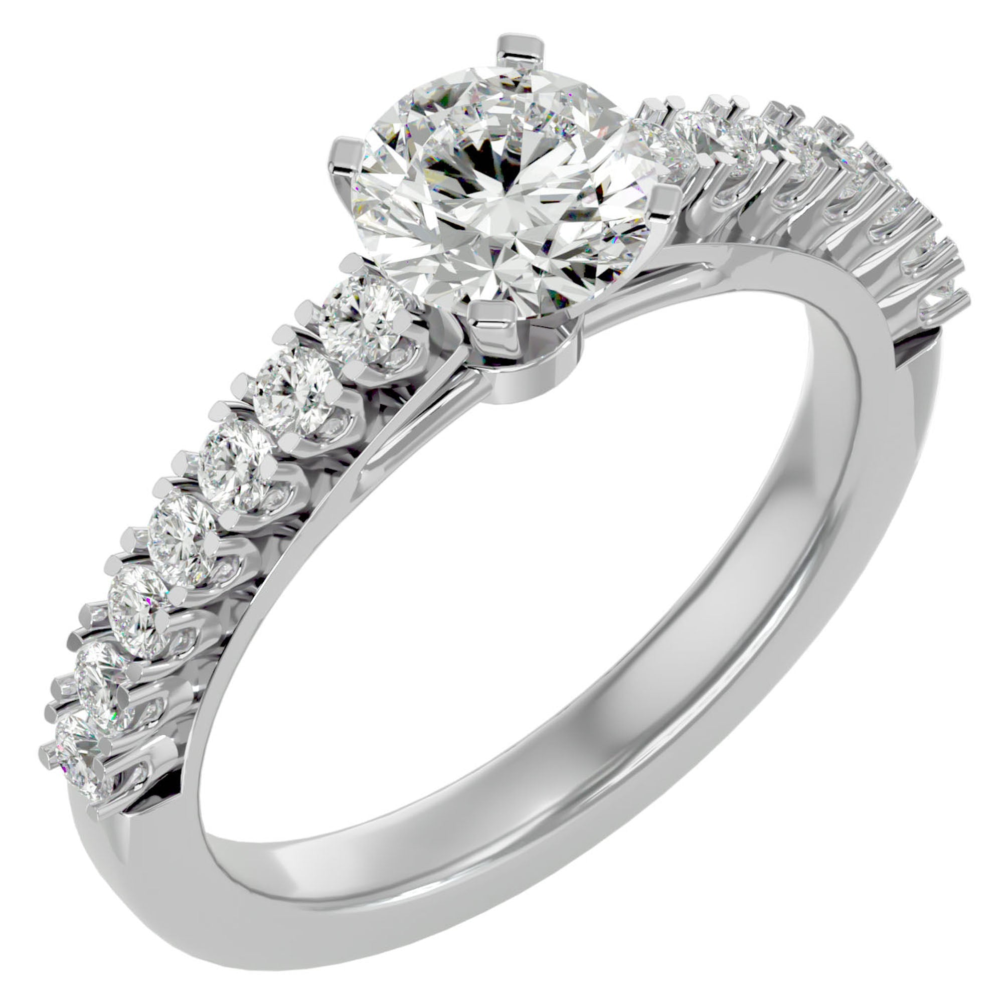 Inel de Logodnă din Aur 14k cu Diamante Naturale Solitaire Etern Pavé de 1.12 ct din 14k Aur Alb - Castelo.ro