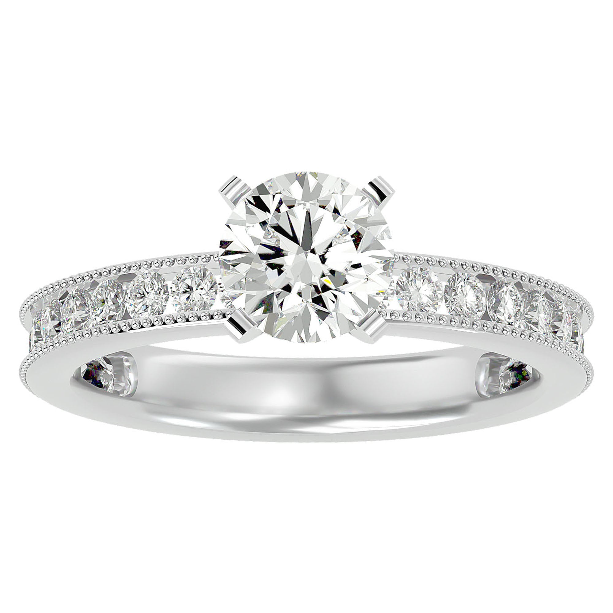 Inel de Logodnă din Aur 14k cu Diamante Create în Laborator Solitaire Etern Pavé de 0.97 ct din 14k Aur Alb - Castelo.ro