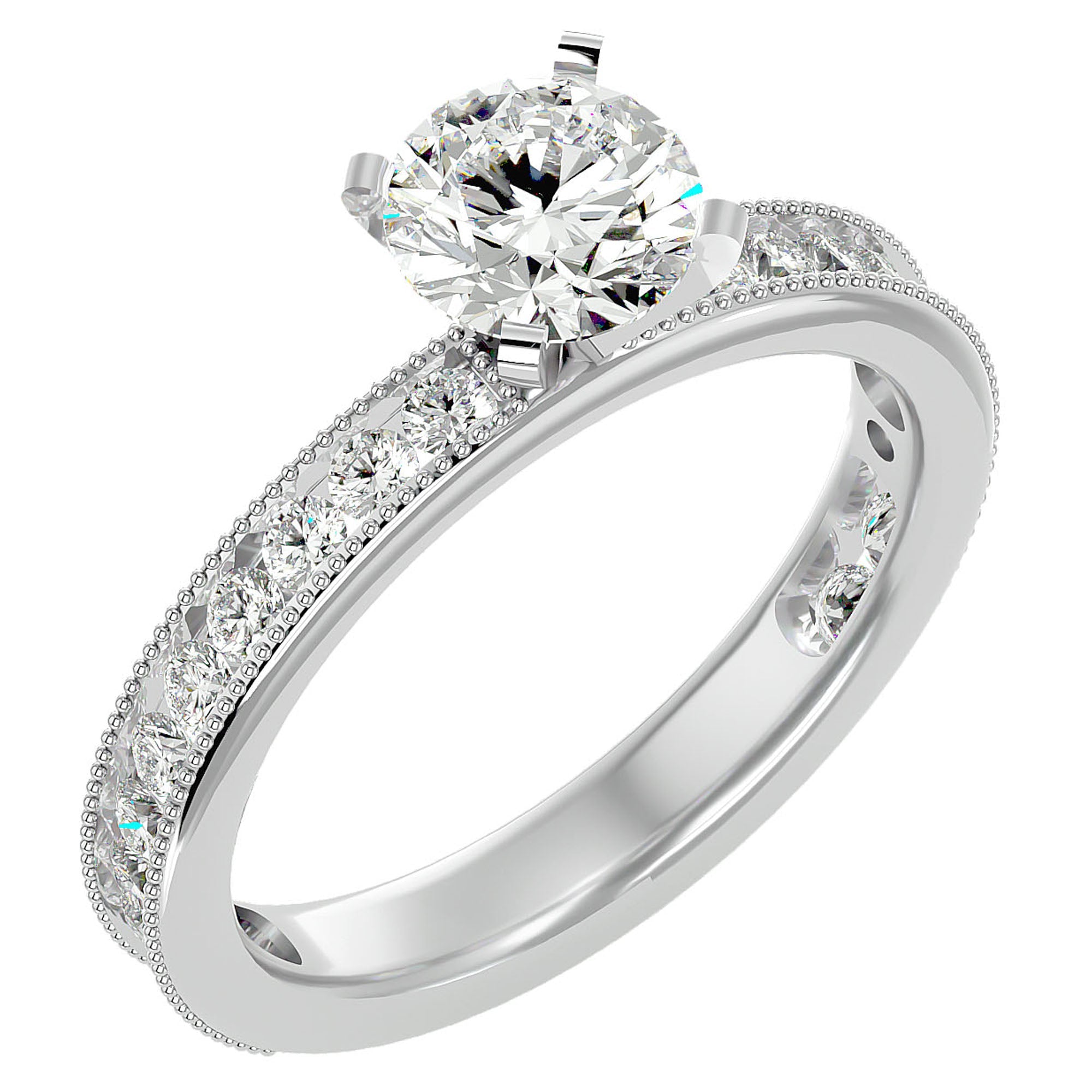 Inel de Logodnă din Aur 14k cu Moissanite Solitaire Etern Pavé de 0.97 ct din 14k Aur Alb - Castelo.ro