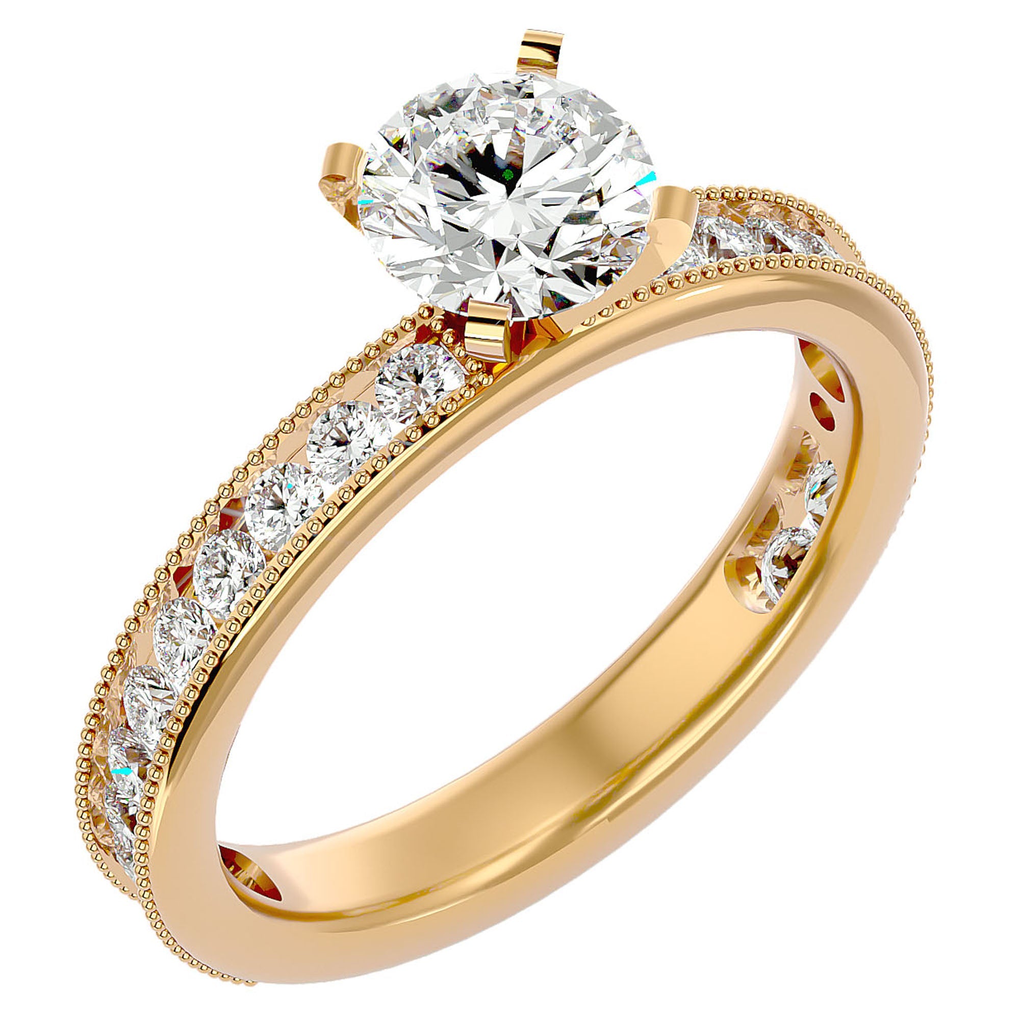 Inel de Logodnă din Aur 14k cu Diamante Create în Laborator Solitaire Etern Pavé de 0.97 ct din 14k Aur Galben - Castelo.ro