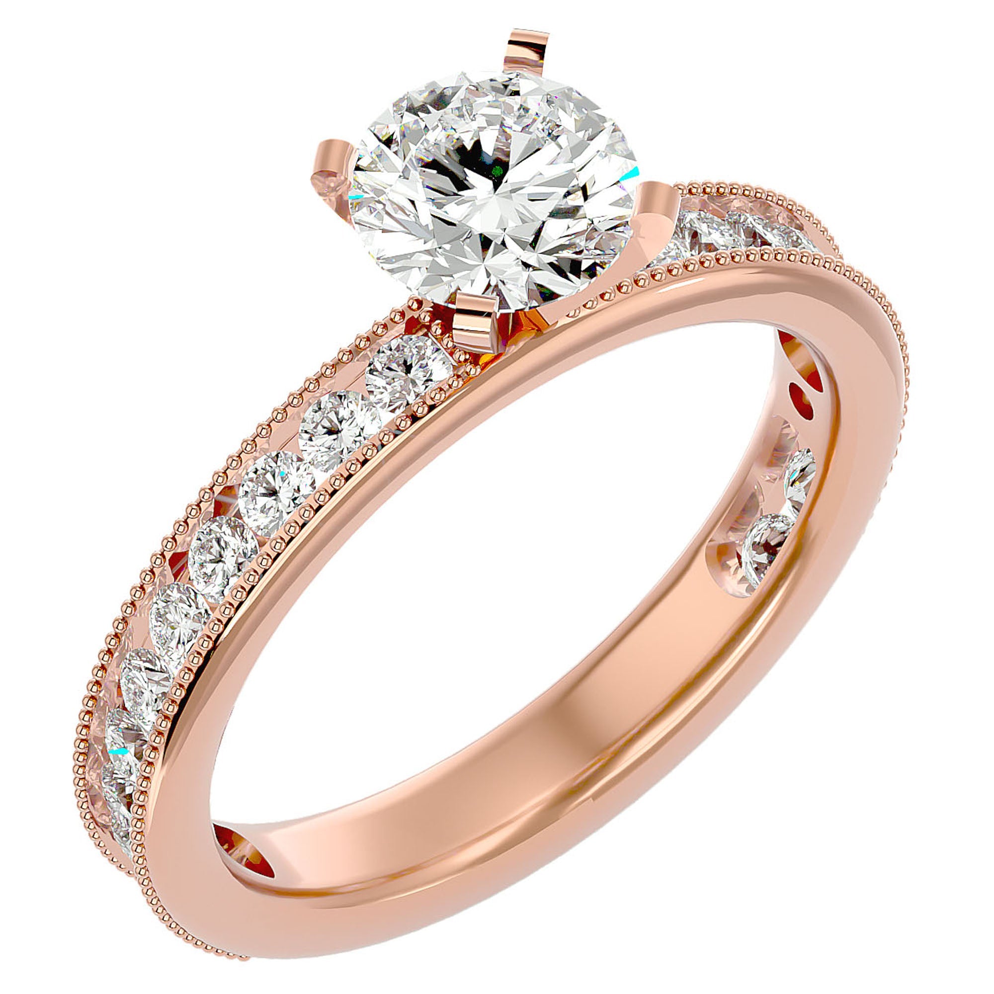 Inel de Logodnă din Aur 14k cu Diamante Create în Laborator Solitaire Etern Pavé de 0.97 ct din 14k Aur Roz - Castelo.ro