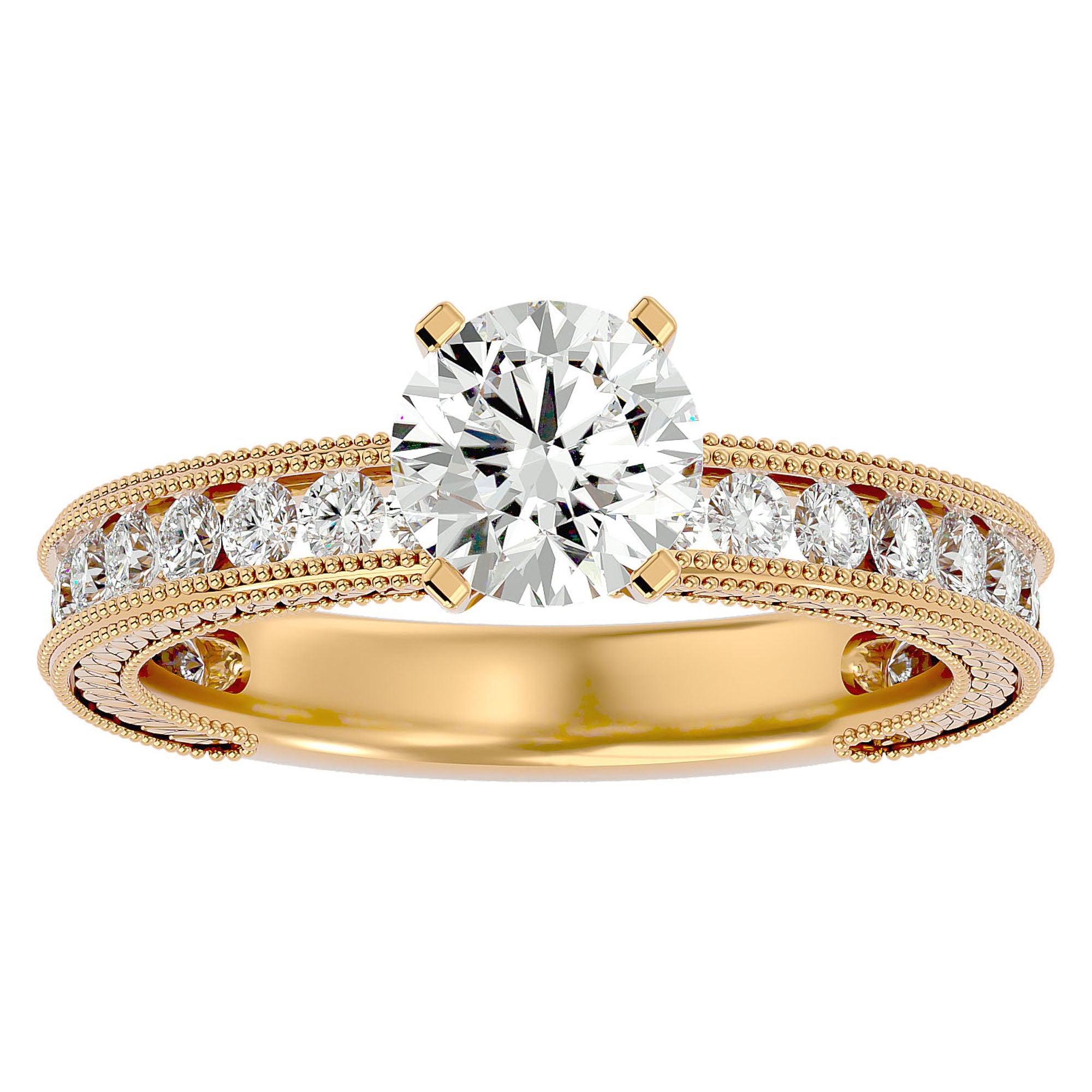 Inel de Logodnă din Aur 14k cu Diamante Create în Laborator Solitaire Etern Pavé de 0.96 ct din 14k Aur Galben - Castelo.ro