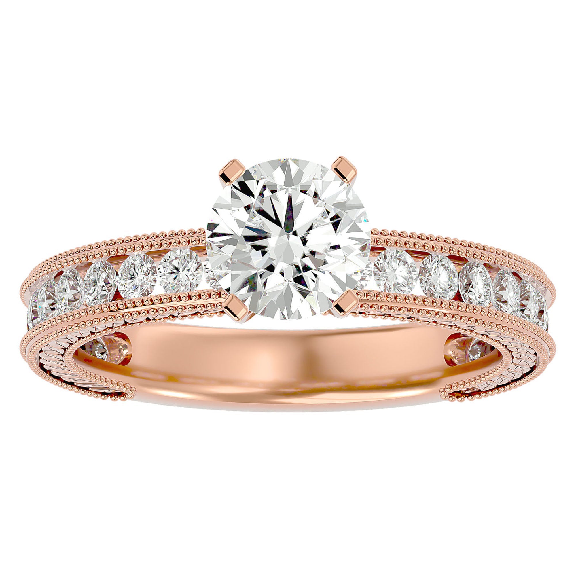 Inel de Logodnă din Aur 14k cu Diamante Create în Laborator Solitaire Etern Pavé de 0.96 ct din 14k Aur Roz - Castelo.ro