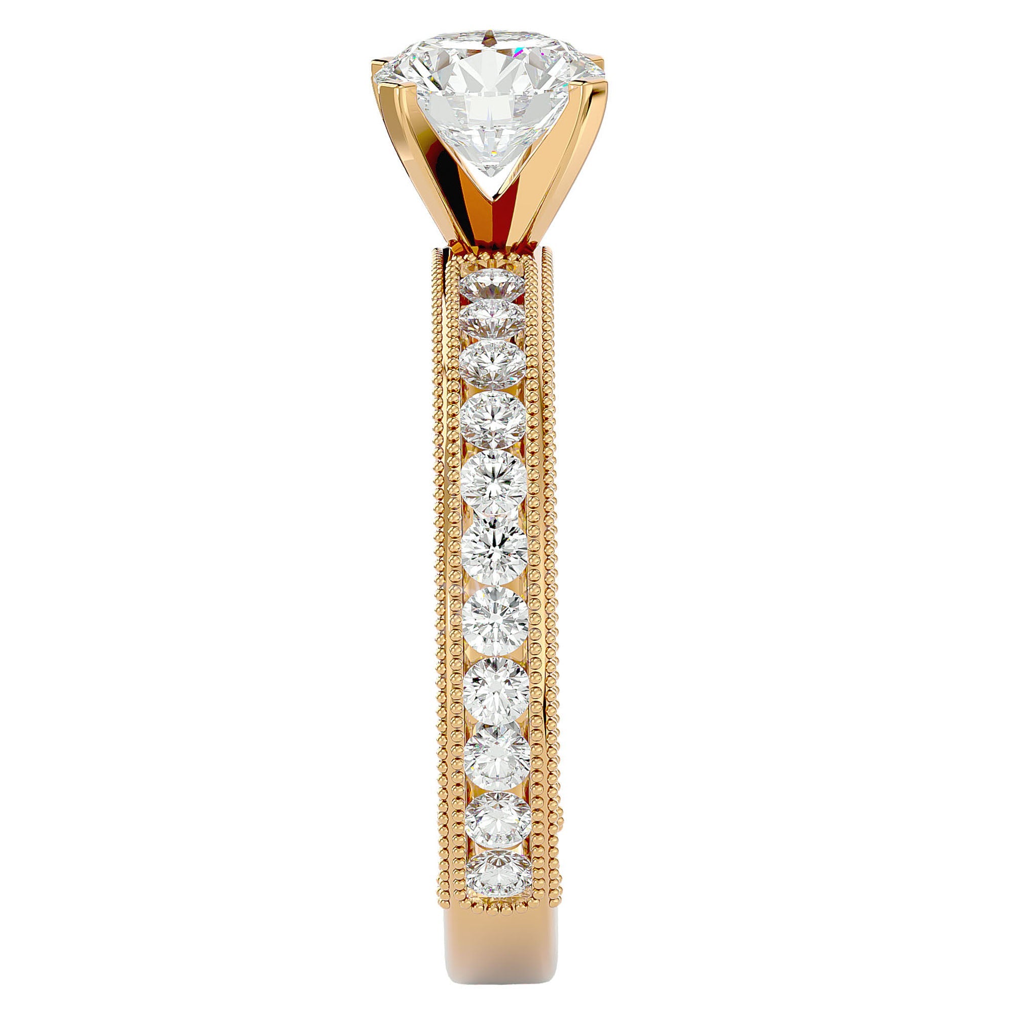 Inel de Logodnă din Aur 14k cu Diamante Create în Laborator Solitaire Etern Pavé de 0.96 ct din 14k Aur Galben - Castelo.ro