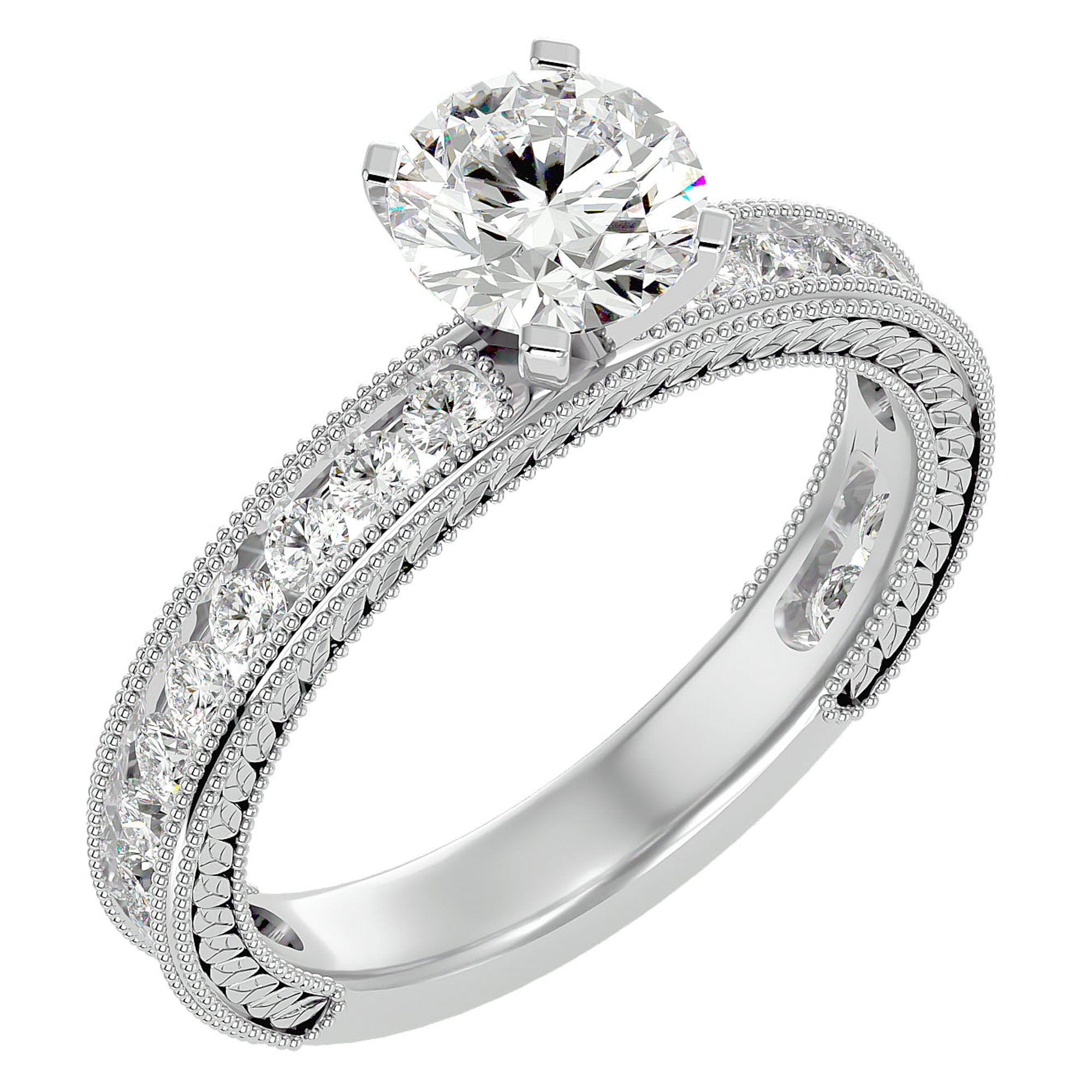 Inel de Logodnă din Aur 14k cu Diamante Create în Laborator Solitaire Etern Pavé de 0.96 ct din 14k Aur Alb - Castelo.ro