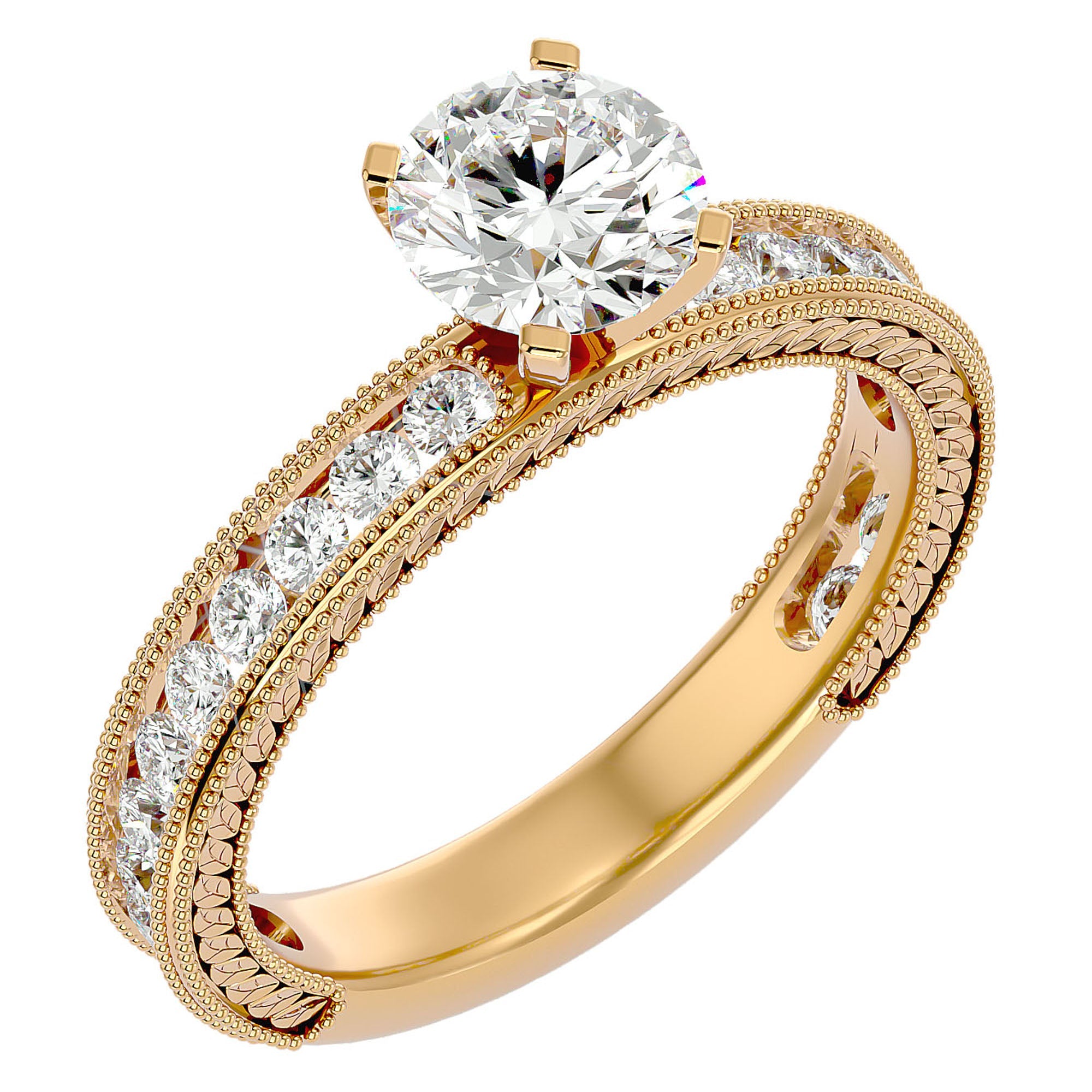 Inel de Logodnă din Aur 14k cu Diamante Create în Laborator Solitaire Etern Pavé de 0.96 ct din 14k Aur Galben - Castelo.ro