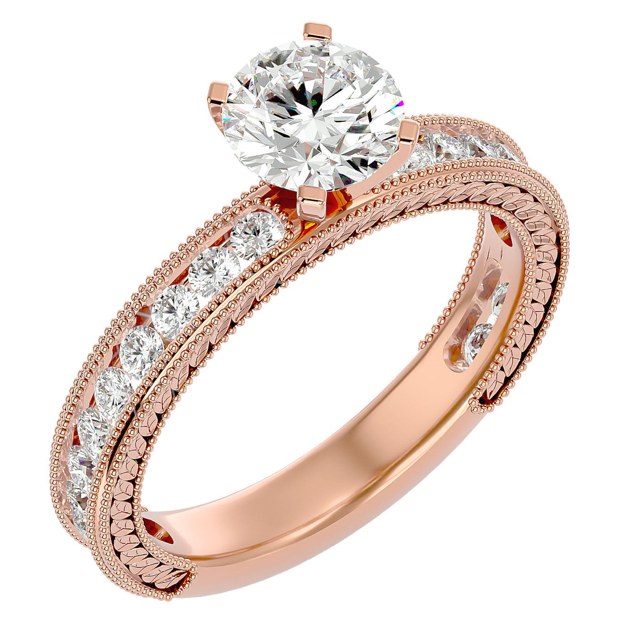 Inel de Logodnă din Aur 14k cu Diamante Naturale Solitaire Etern Pavé de 0.96 ct din 14k Aur Roz - Castelo.ro