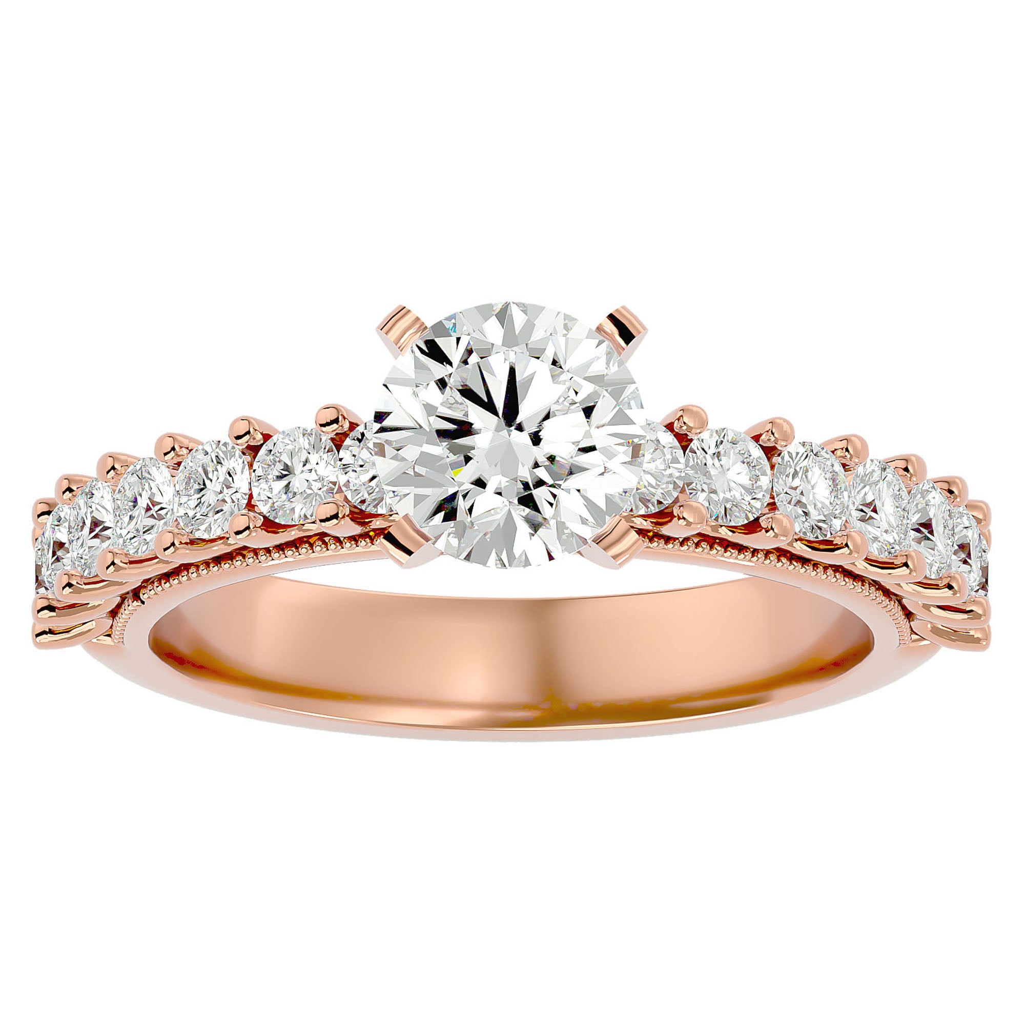 Inel de Logodnă cu Moissanite Solitaire Etern Pavé de 2.53 ct din 18k Aur Roz - Castelo.ro