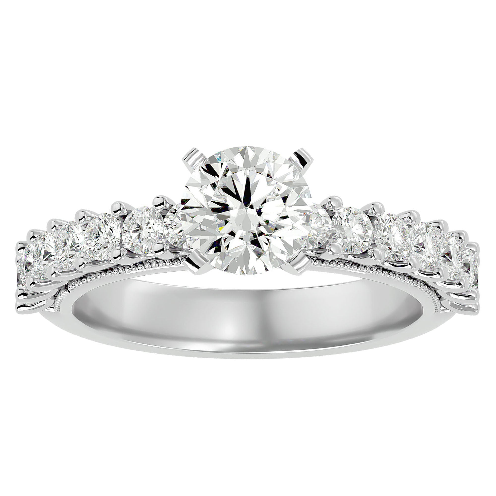 Inel de Logodnă cu Moissanite Solitaire Etern Pavé de 2.53 ct din Platina - Castelo.ro