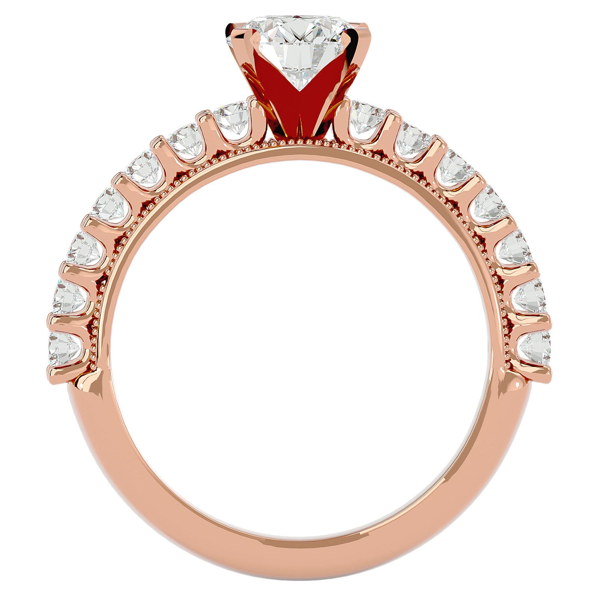 Inel de Logodnă cu Moissanite Solitaire Etern Pavé de 2.53 ct din 18k Aur Roz - Castelo.ro