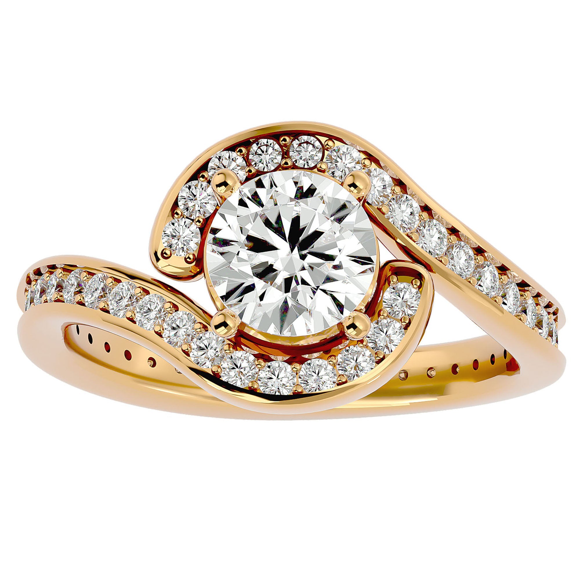 Inel de Logodnă Toscana Pavé din Aur 14k cu Moissanite de 1.64 ct din 14k Aur Galben - Castelo.ro