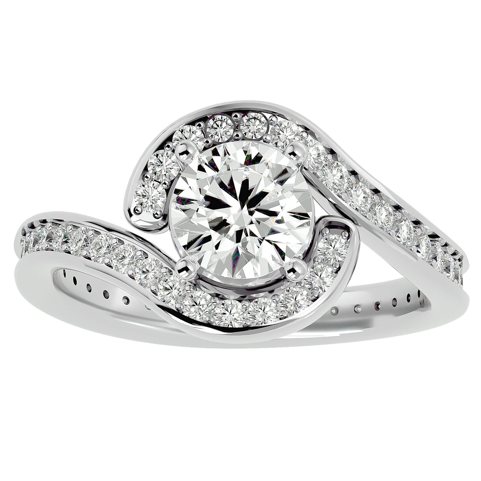 Inel de Logodnă Toscana Pavé din Aur 14k cu Moissanite de 1.64 ct din 14k Aur Alb - Castelo.ro