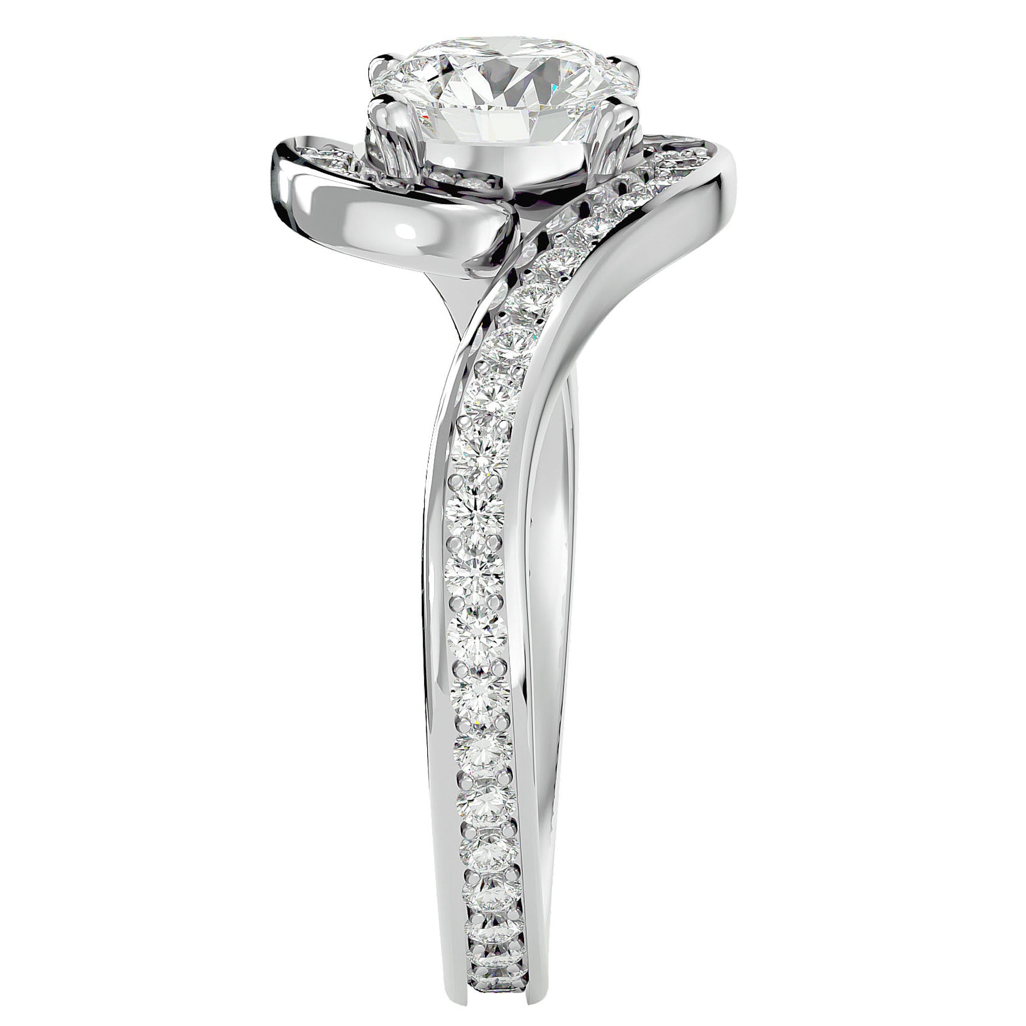 Inel de Logodnă Toscana Pavé din Aur 14k cu Moissanite de 1.64 ct din 14k Aur Alb - Castelo.ro