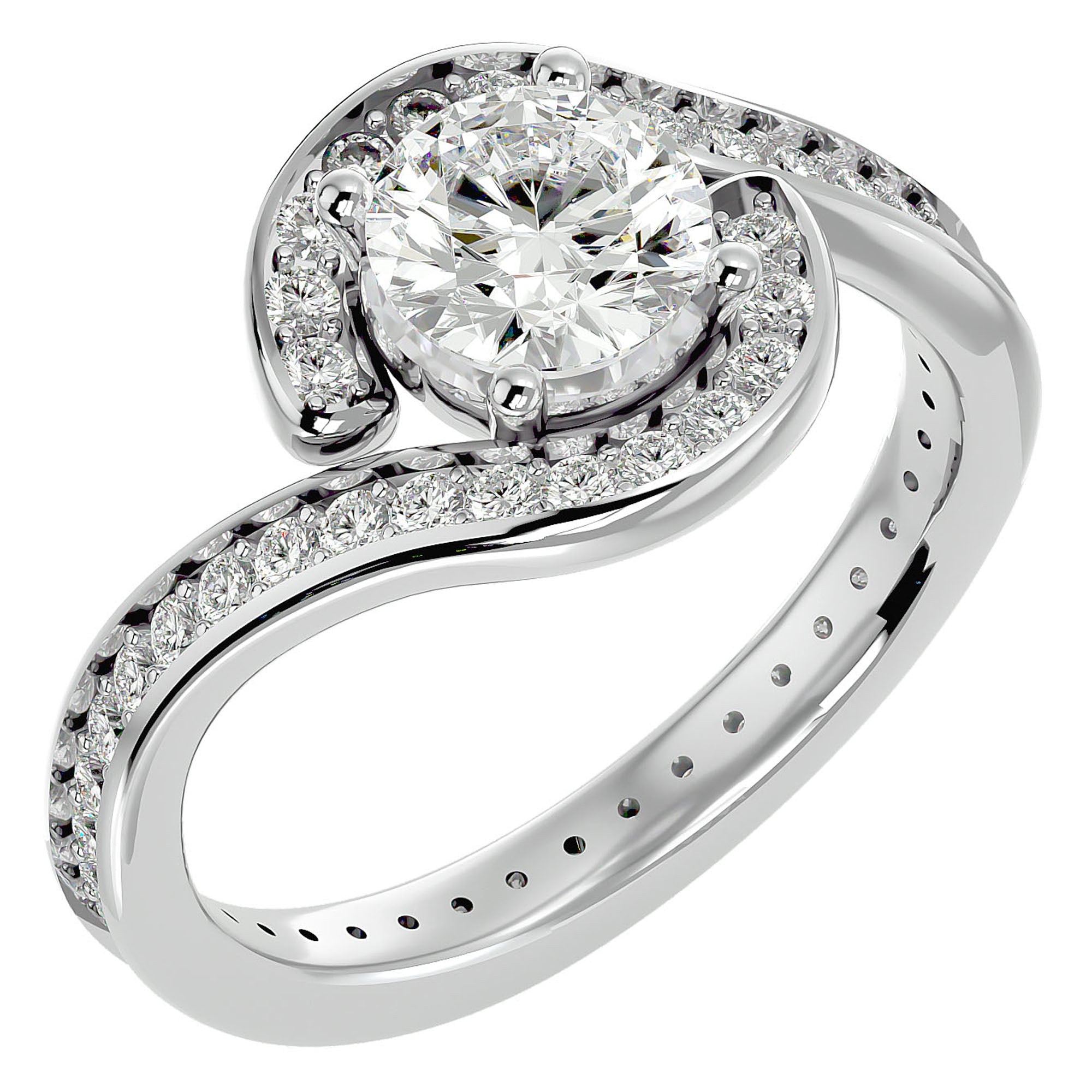 Inel de Logodnă Toscana Pavé din Aur 14k cu Moissanite de 1.64 ct din 14k Aur Alb - Castelo.ro