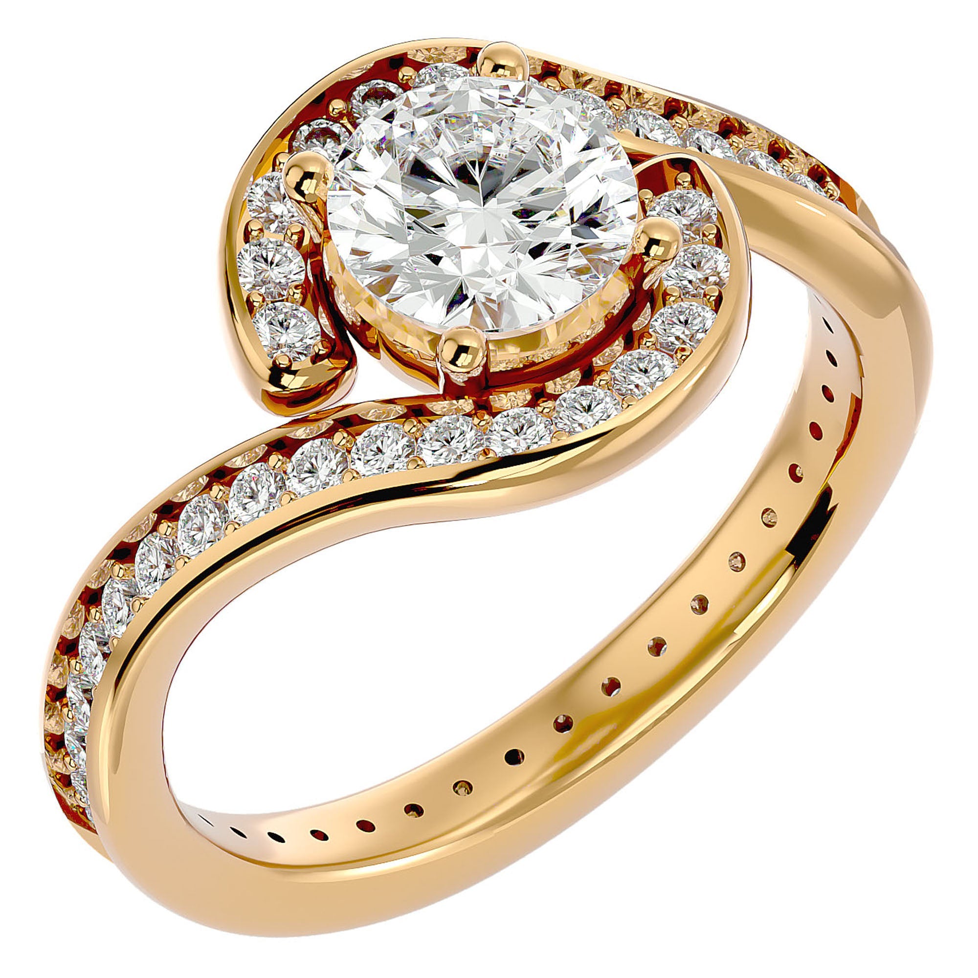 Inel de Logodnă Toscana Pavé din Aur 14k cu Diamante Create în Laborator de 1.64 ct din 14k Aur Galben - Castelo.ro