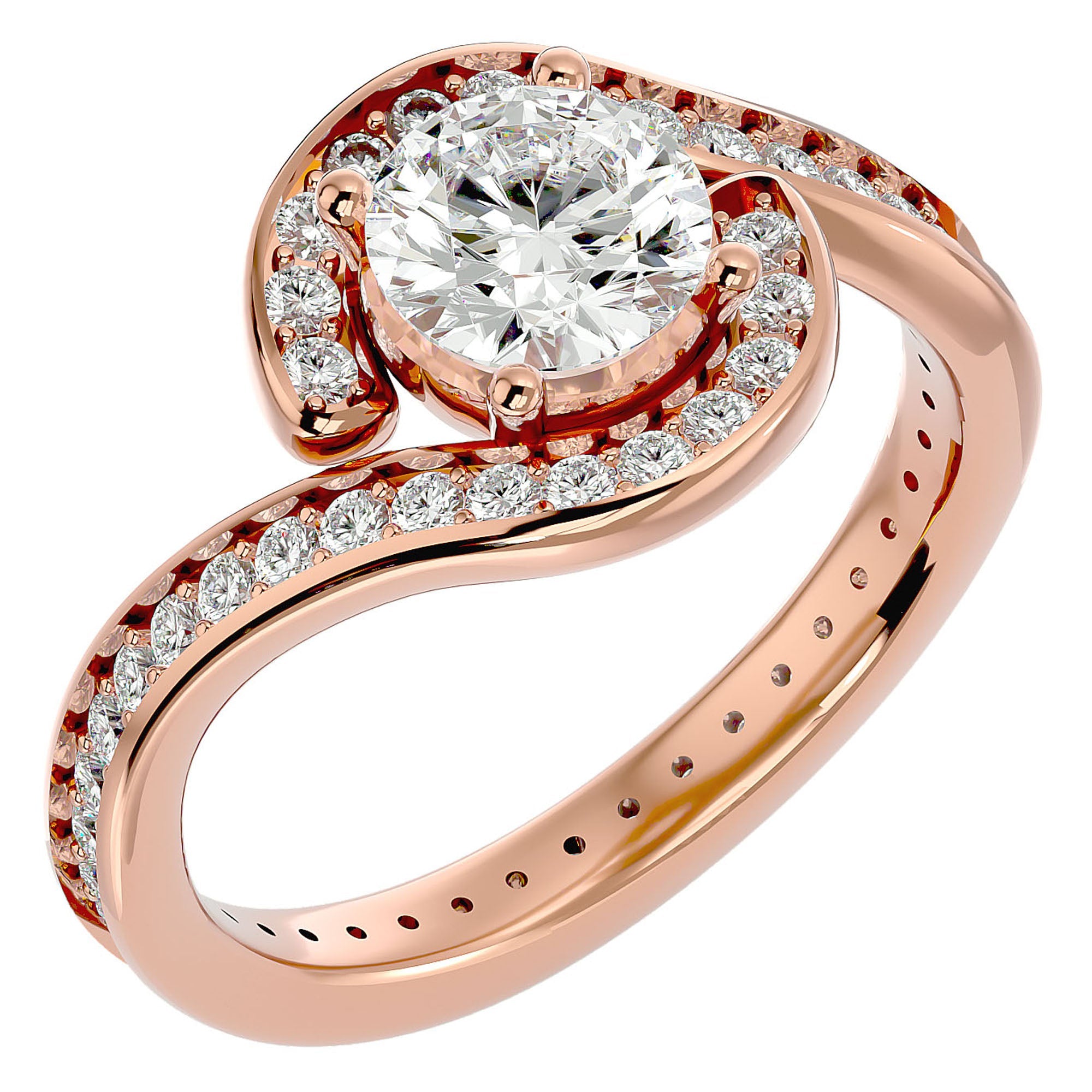 Inel de Logodnă Toscana Pavé din Aur 14k cu Moissanite de 1.64 ct din 14k Aur Roz - Castelo.ro