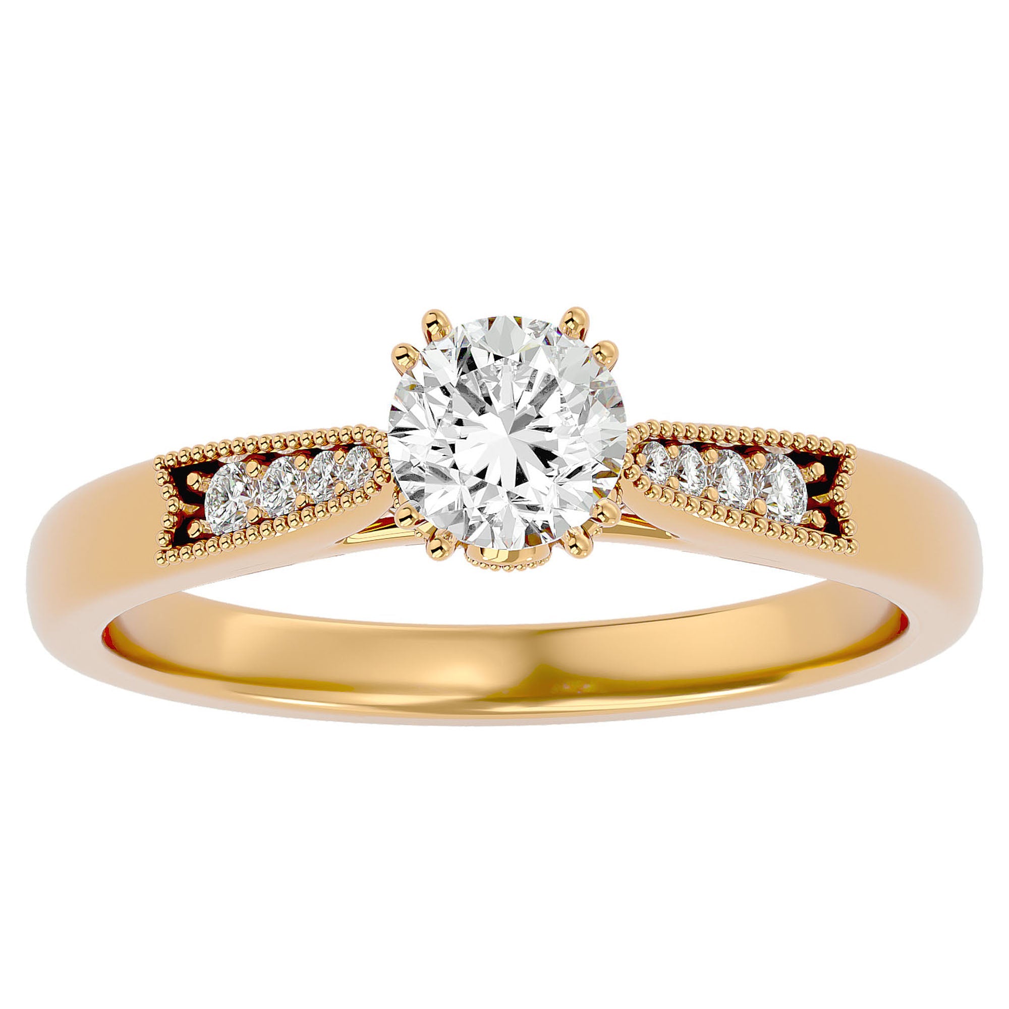 Inel de Logodnă cu Moissanite Solitaire Etern Pavé de 0.77 ct din 18k Aur Galben - Castelo.ro
