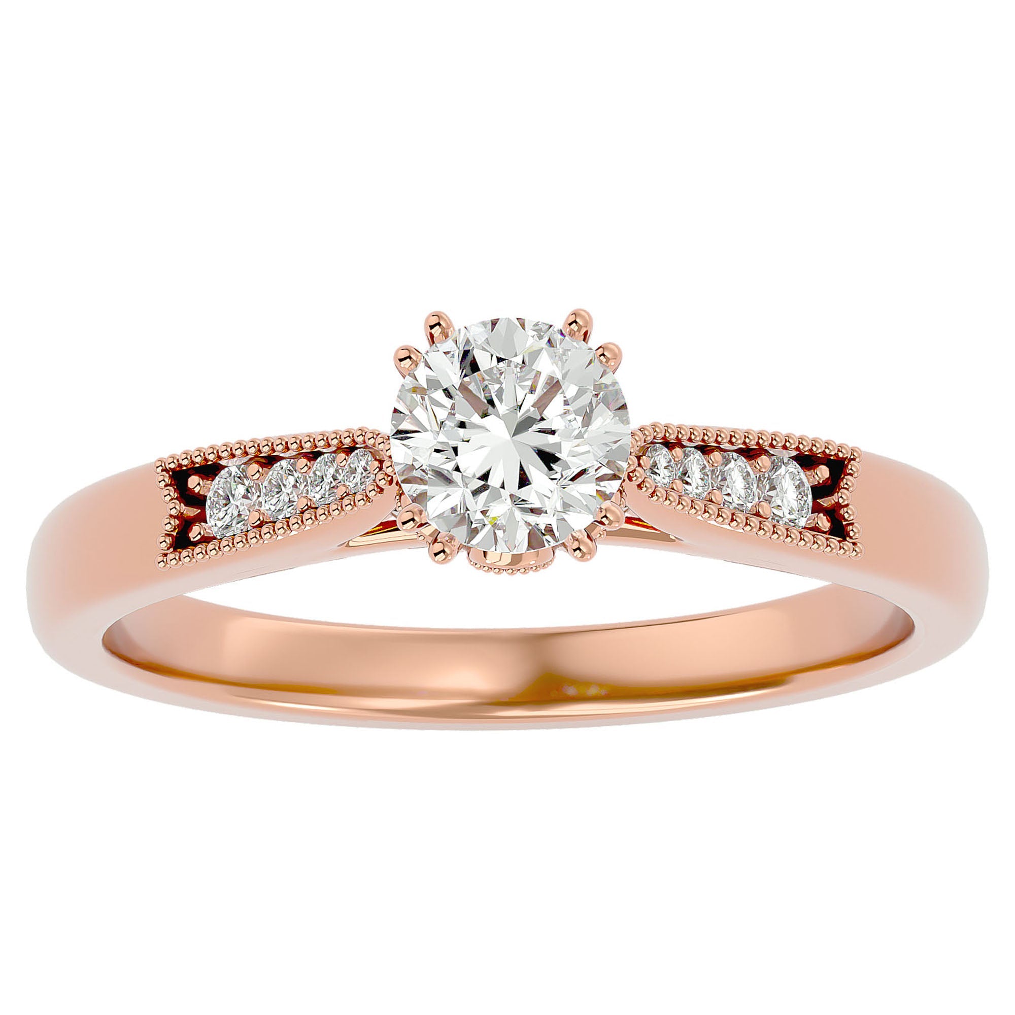 Inel de Logodnă cu Moissanite Solitaire Etern Pavé de 0.77 ct din 18k Aur Roz - Castelo.ro