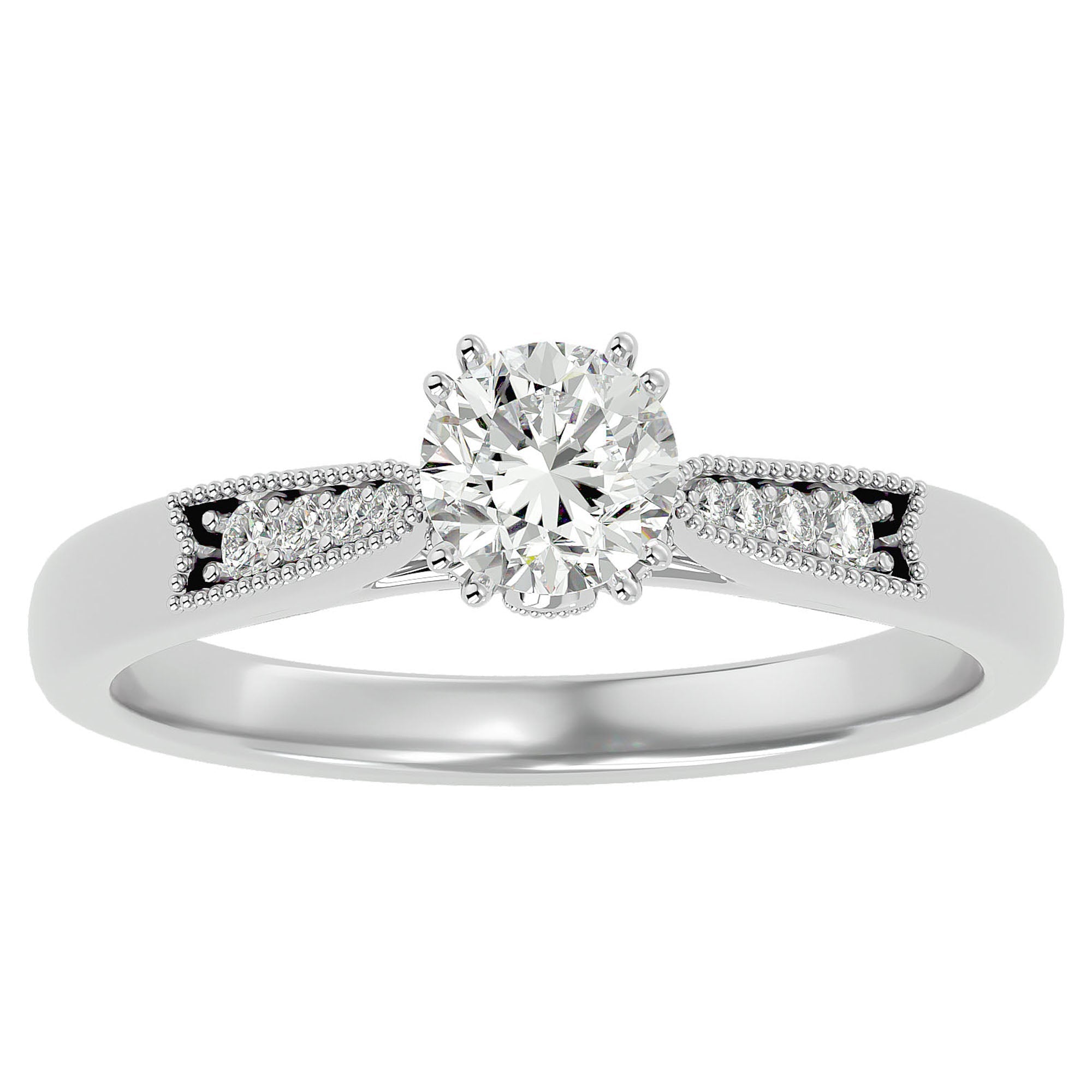 Inel de Logodnă din Aur 14k cu Diamante Create în Laborator Solitaire Etern Pavé de 0.77 ct din 14k Aur Alb - Castelo.ro