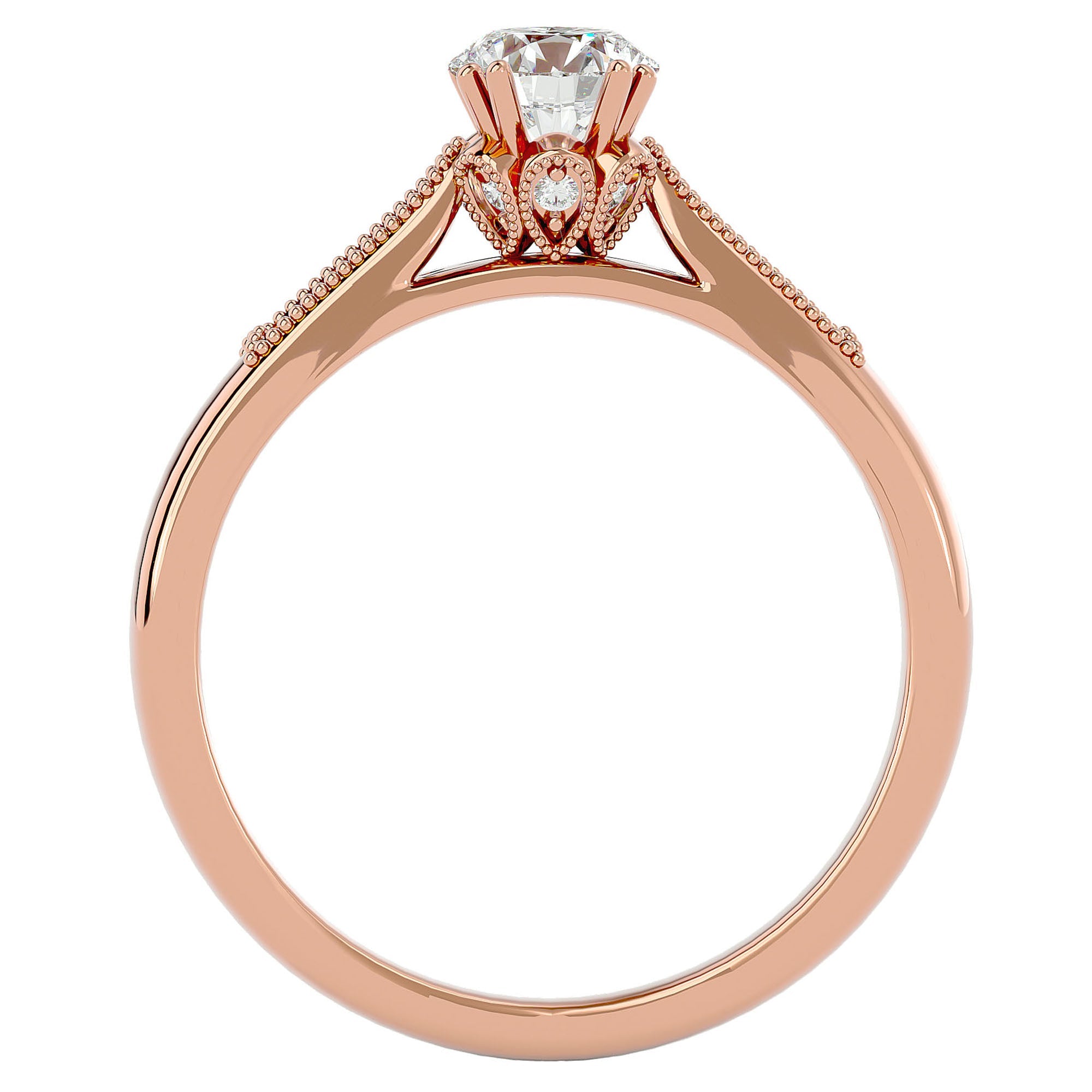 Inel de Logodnă cu Moissanite Solitaire Etern Pavé de 0.77 ct din 18k Aur Roz - Castelo.ro