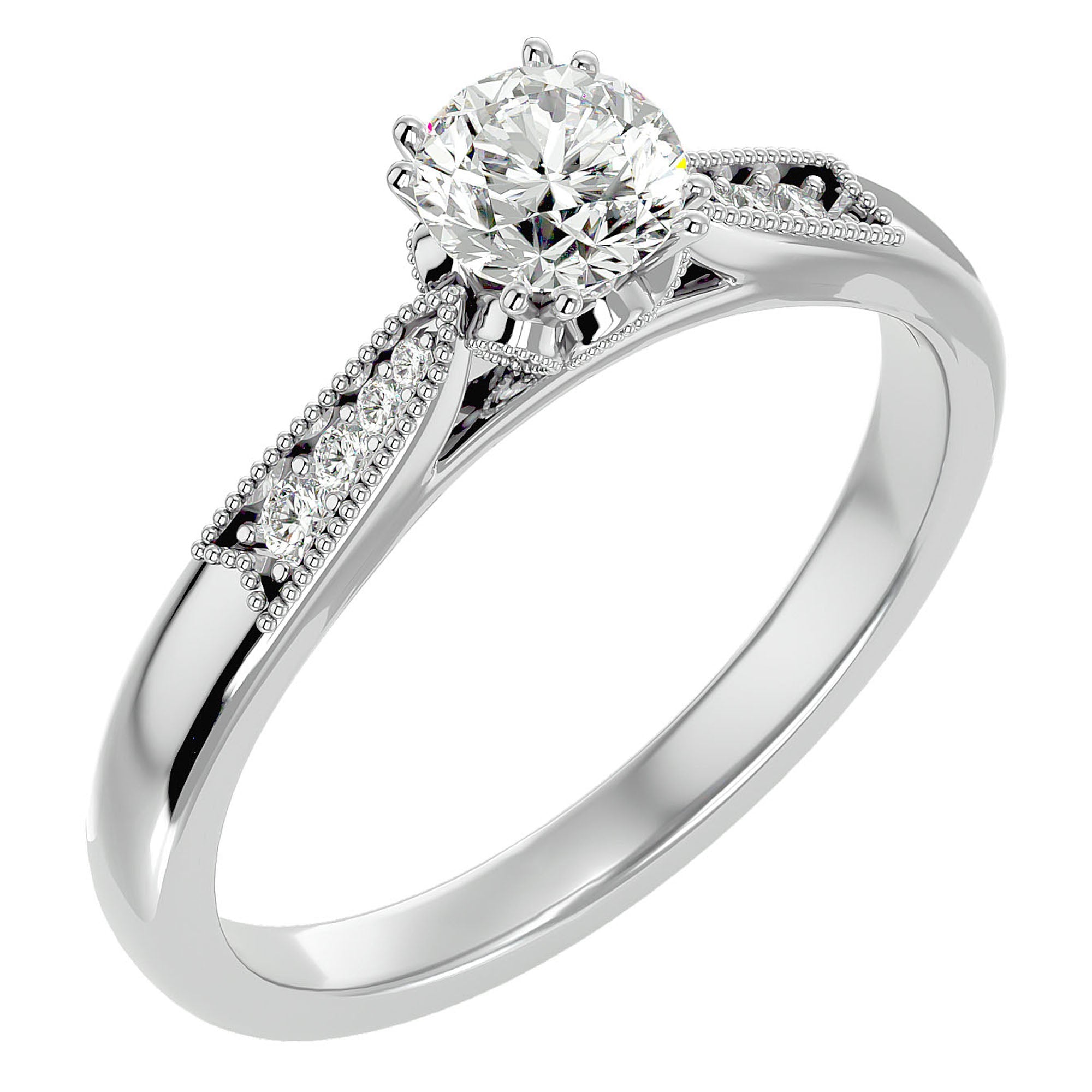 Inel de Logodnă din Aur 14k cu Diamante Create în Laborator Solitaire Etern Pavé de 0.77 ct din 14k Aur Alb - Castelo.ro