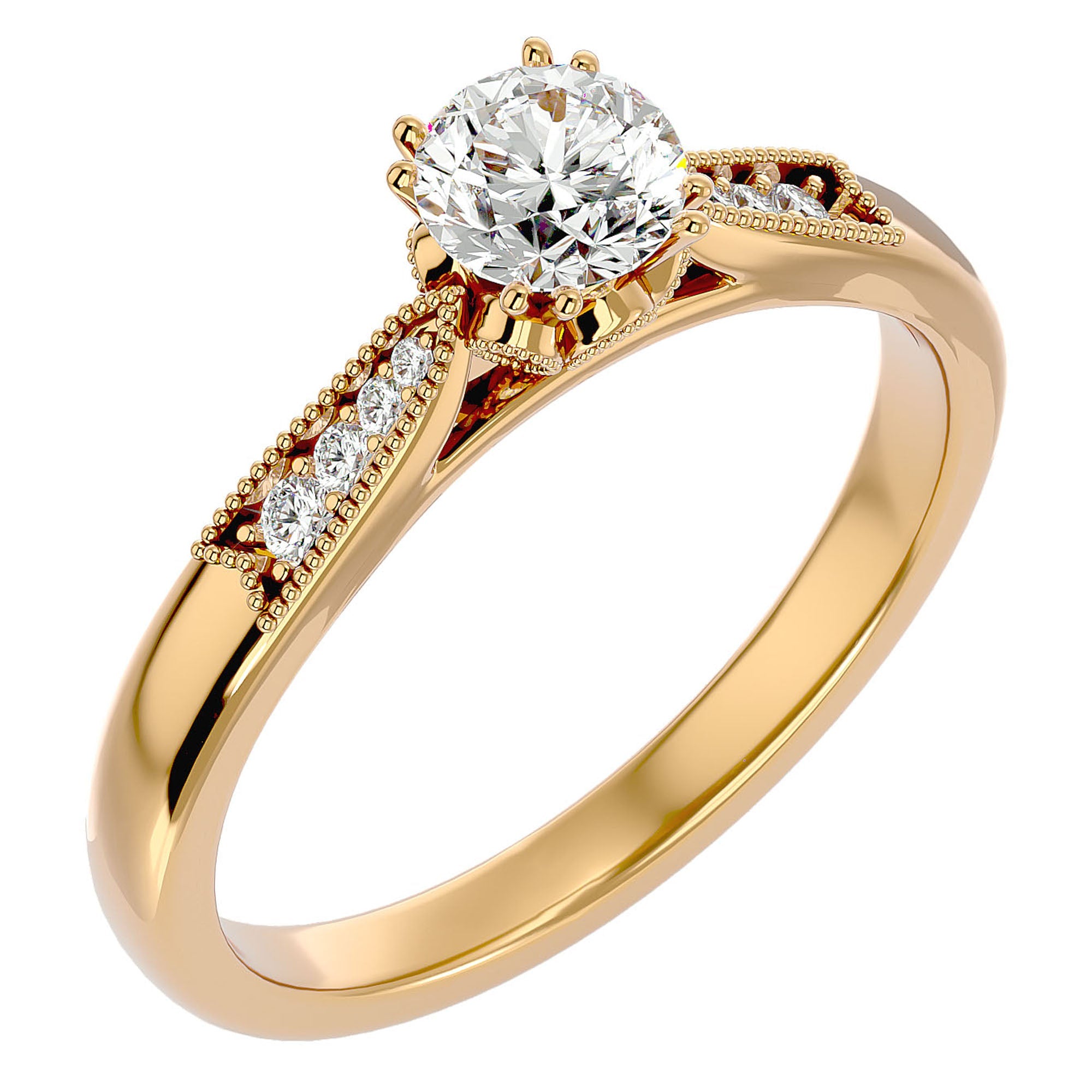 Inel de Logodnă cu Moissanite Solitaire Etern Pavé de 0.77 ct din 18k Aur Galben - Castelo.ro