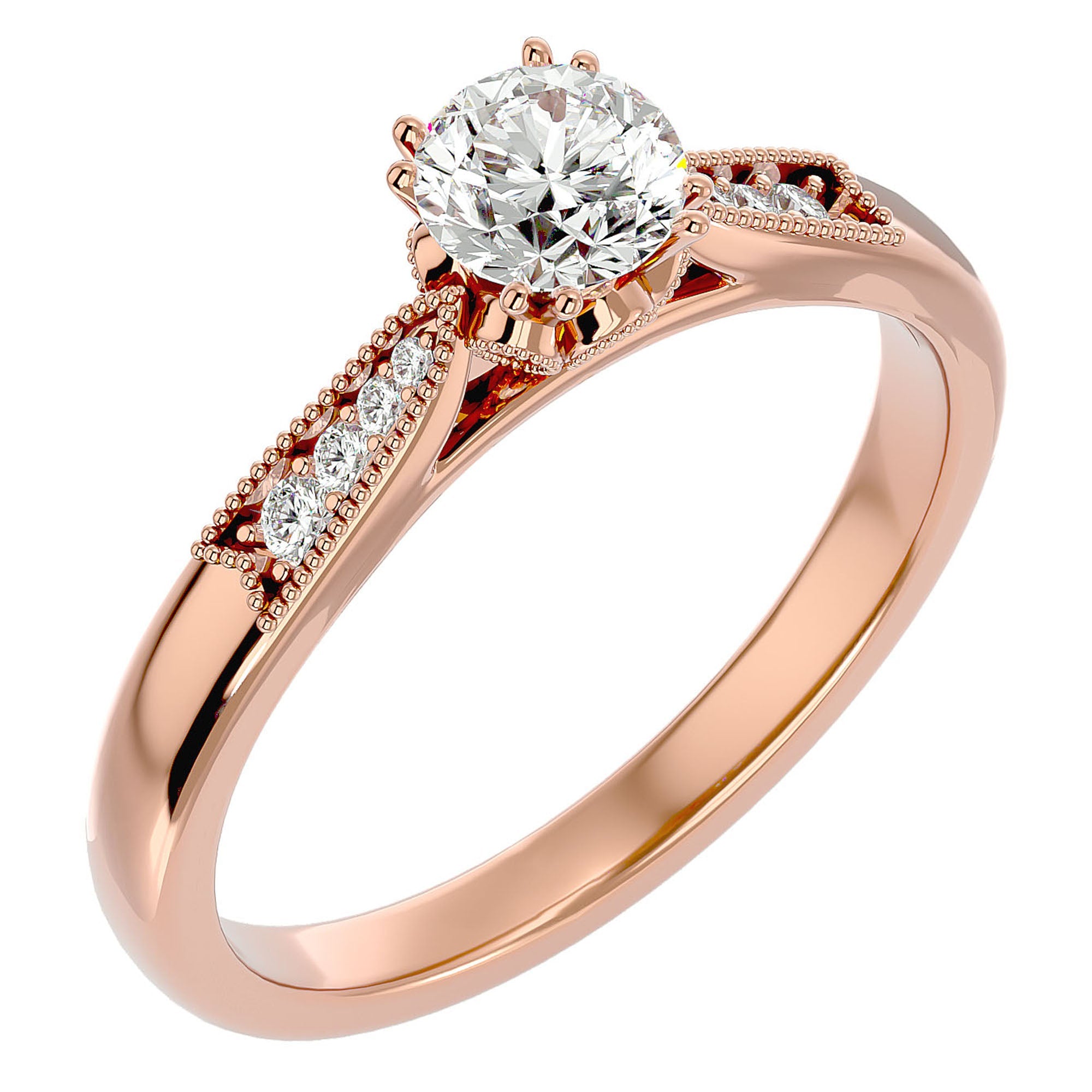 Inel de Logodnă cu Moissanite Solitaire Etern Pavé de 0.77 ct din 18k Aur Roz - Castelo.ro