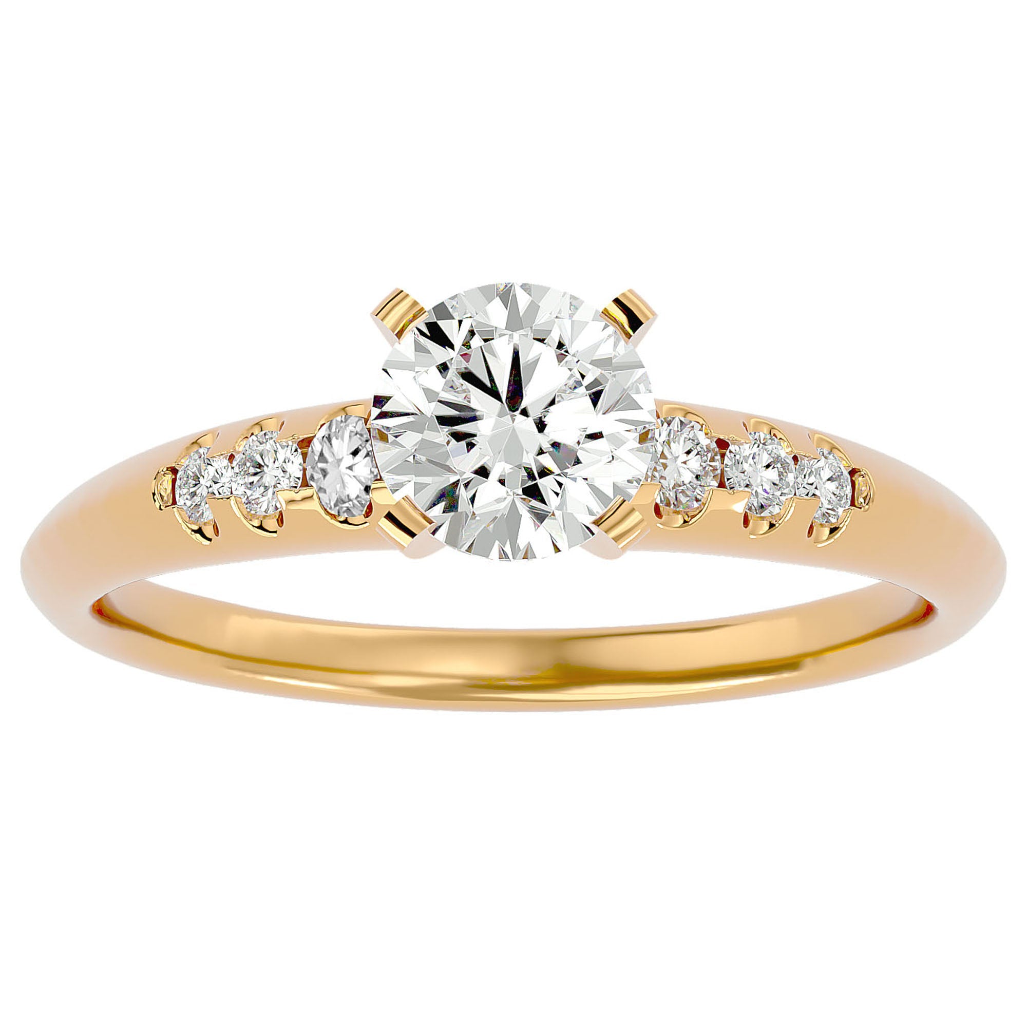 Inel De Logodnă Solitaire Pavé din Aur 14k cu Diamante Naturale de 0.41 ct din 14k Aur Galben - Castelo.ro