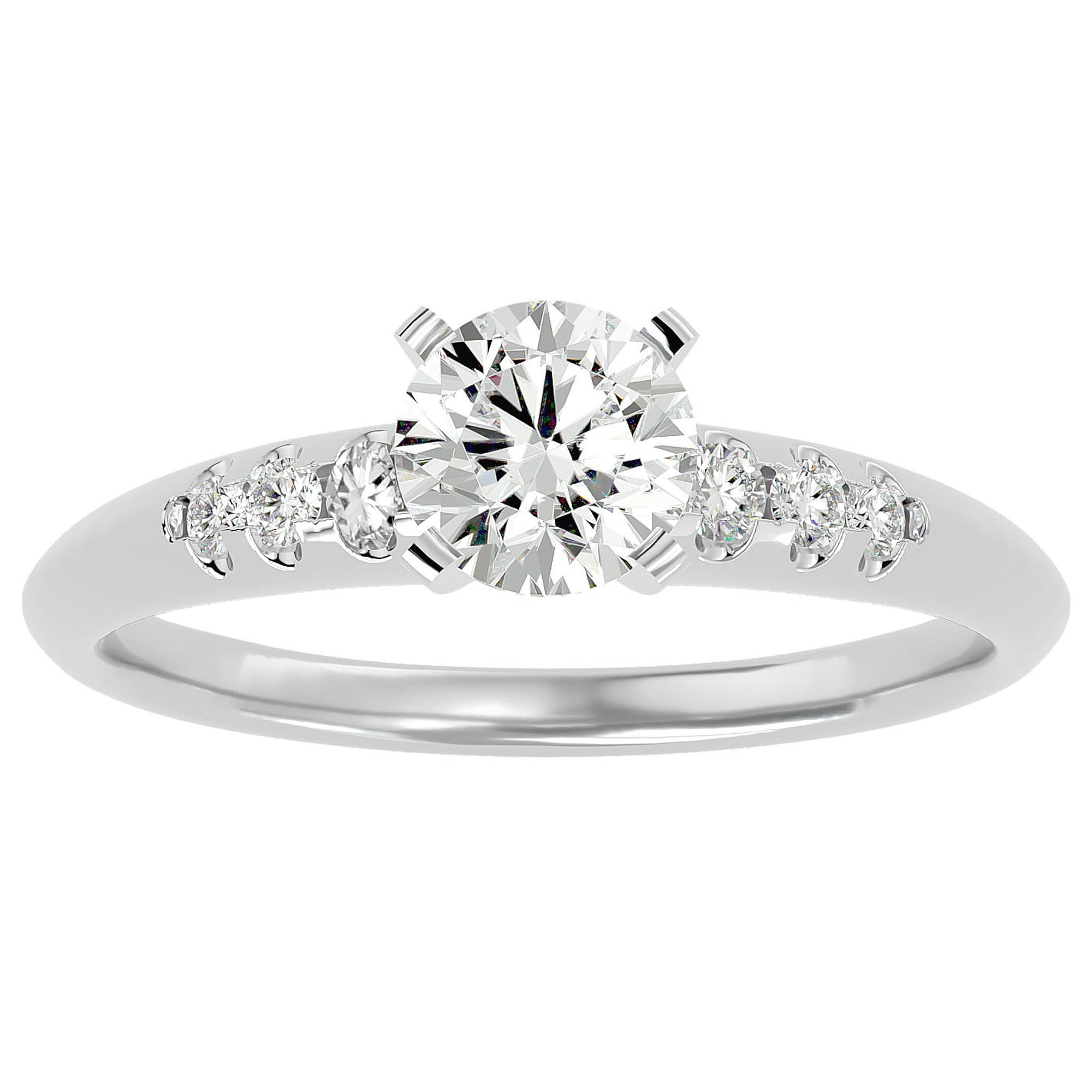 Inel De Logodnă Solitaire Pavé din Aur 14k cu Diamante Naturale de 0.41 ct din 14k Aur Alb - Castelo.ro