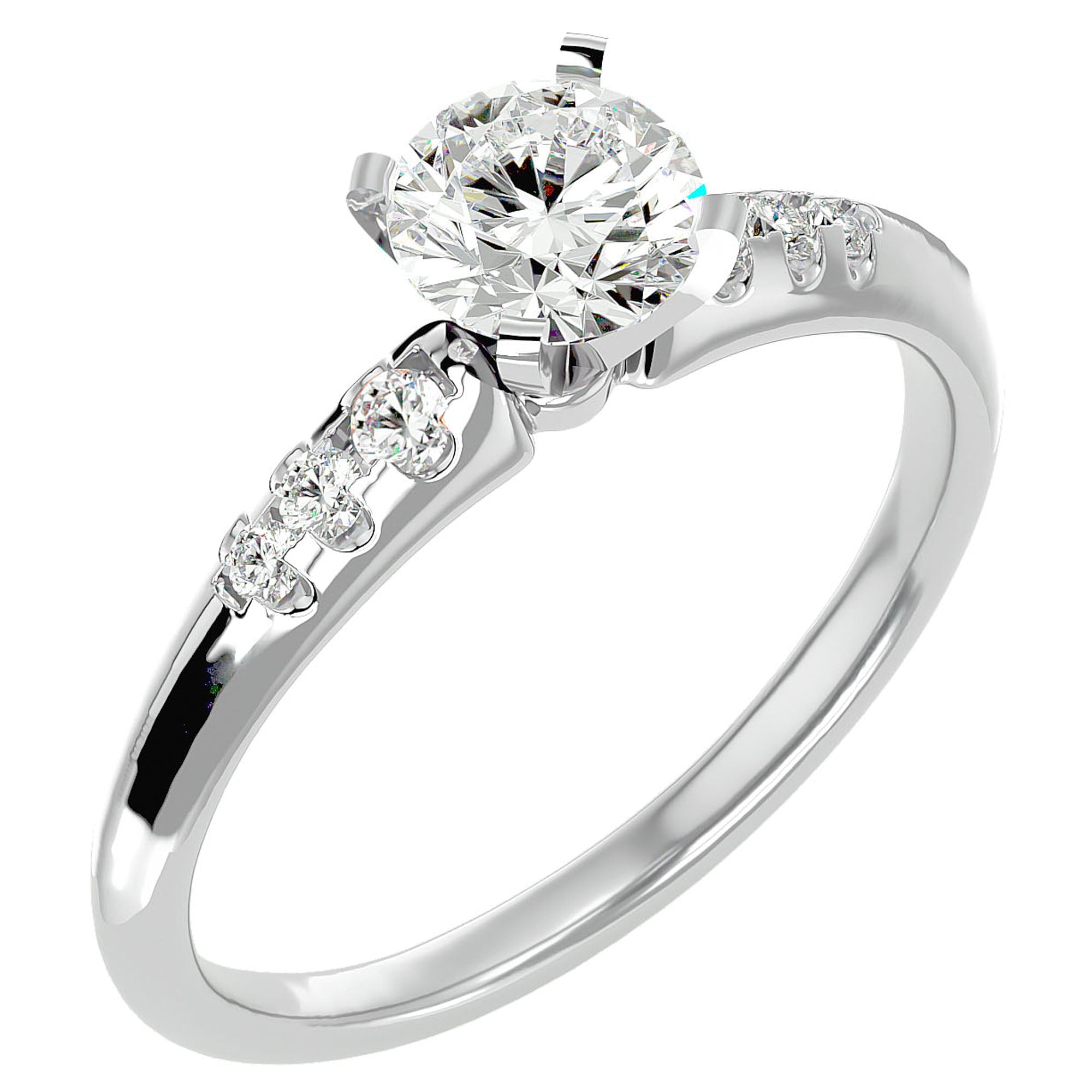 Inel De Logodnă Solitaire Pavé din Aur 14k cu Diamante Naturale de 0.41 ct din 14k Aur Alb - Castelo.ro