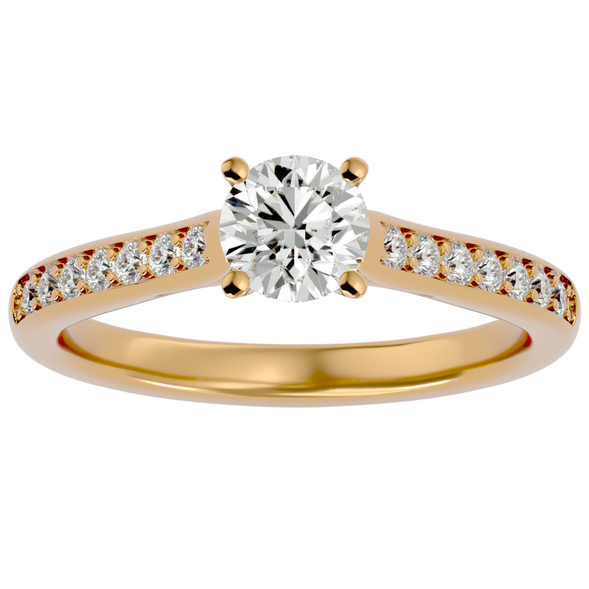 Inel De Logodnă Solitaire Pavé cu Moissanite de 0.92 ct din 18k Aur Galben - Castelo.ro