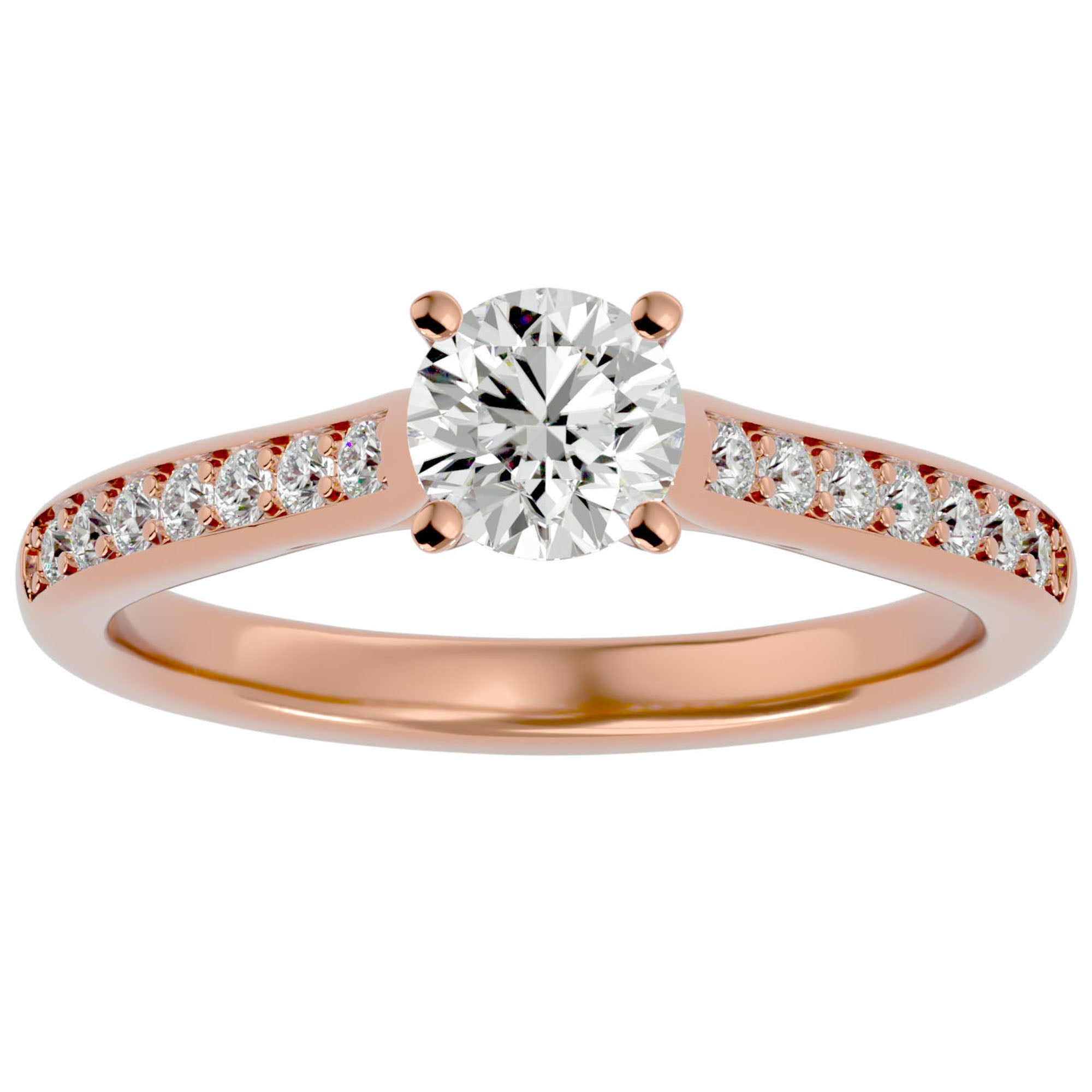 Inel De Logodnă Solitaire Pavé cu Diamante Naturale de 0.92 ct din 18k Aur Roz - Castelo.ro
