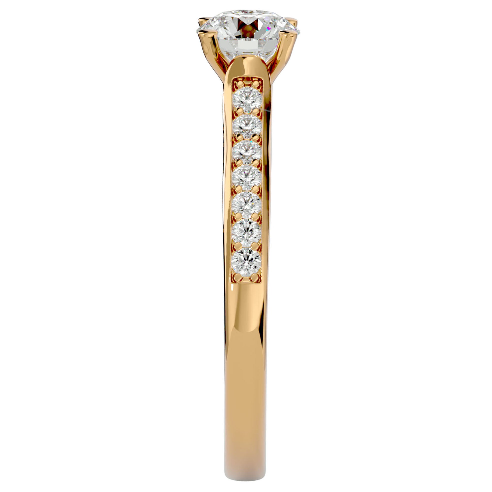 Inel De Logodnă Solitaire Pavé cu Moissanite de 0.92 ct din 18k Aur Galben - Castelo.ro