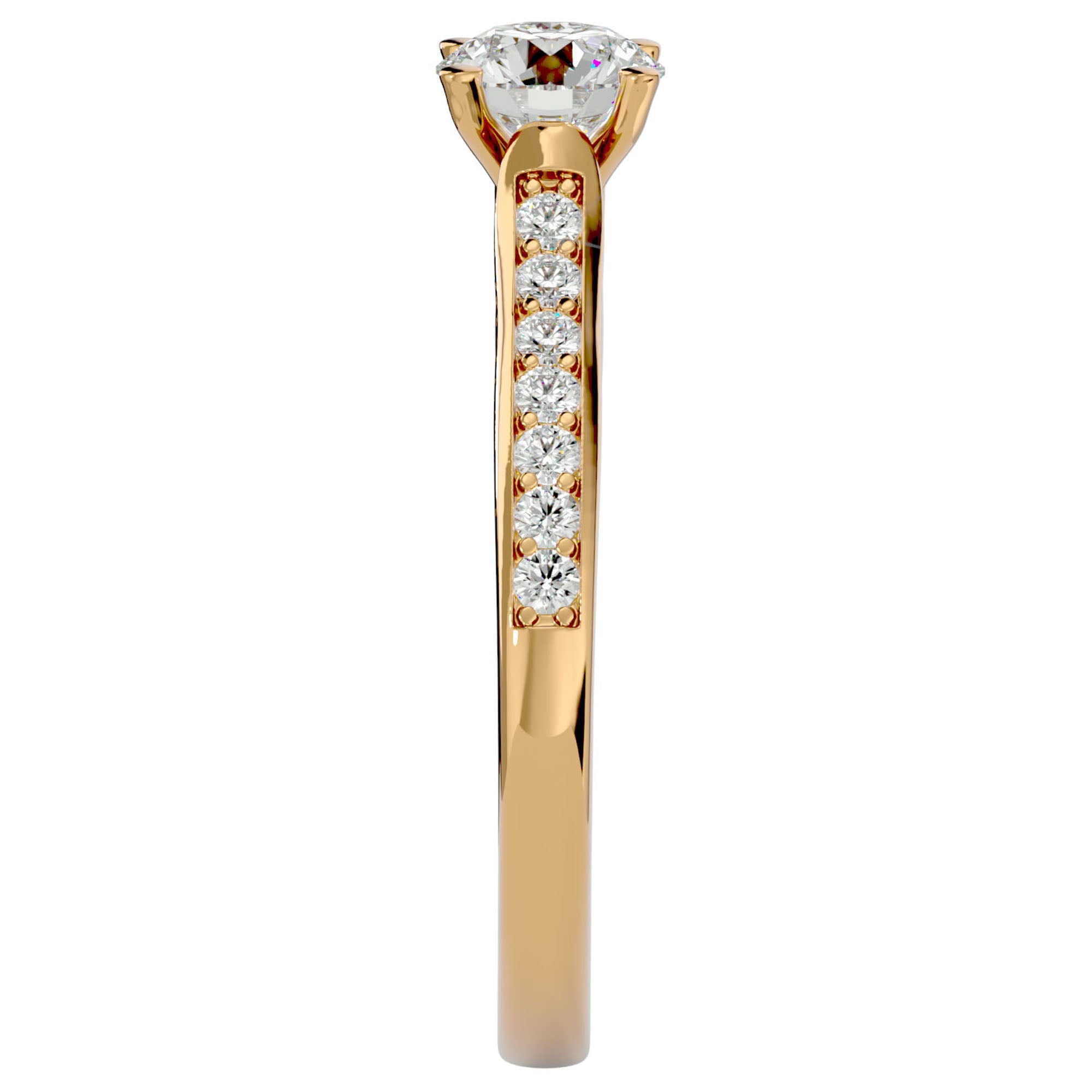 Inel De Logodnă Solitaire Pavé cu Diamante Naturale de 0.92 ct din 18k Aur Galben - Castelo.ro