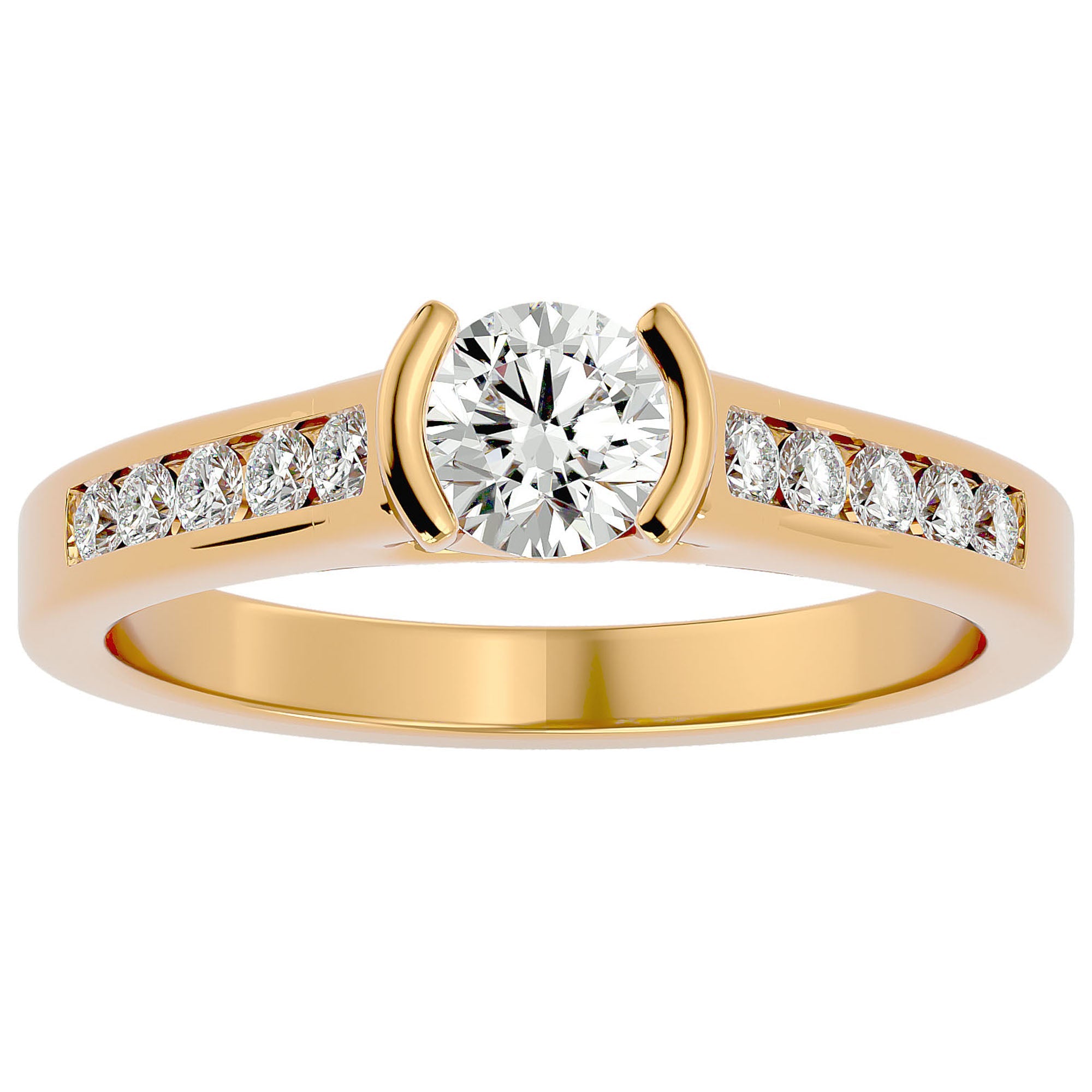 Inel De Logodnă Solitaire Pavé cu Diamante Create în Laborator de 0.77 ct din 18k Aur Galben - Castelo.ro
