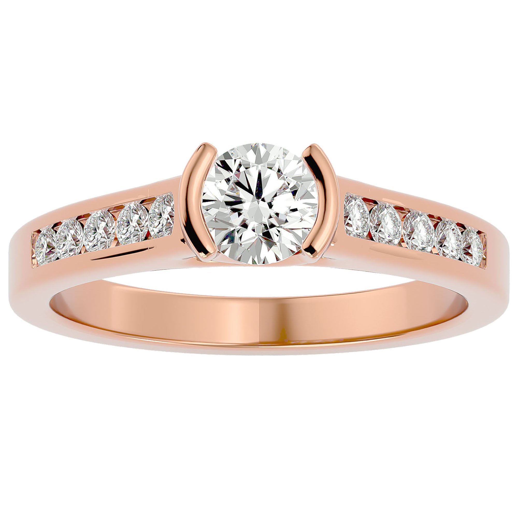 Inel De Logodnă Solitaire Pavé din Aur 14k cu Diamante Create în Laborator de 0.77 ct din 14k Aur Roz - Castelo.ro