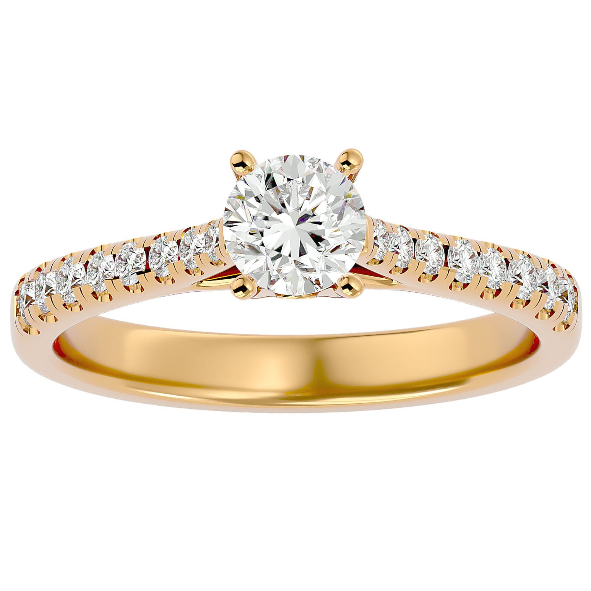 Inel De Logodnă Solitaire Pavé din Aur 14k cu Diamante Naturale de 0.85 ct din 14k Aur Galben - Castelo.ro