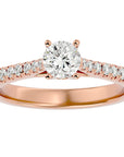 Inel De Logodnă Solitaire Pavé din Aur 14k cu Diamante Create în Laborator de 0.85 ct din 14k Aur Roz - Castelo.ro