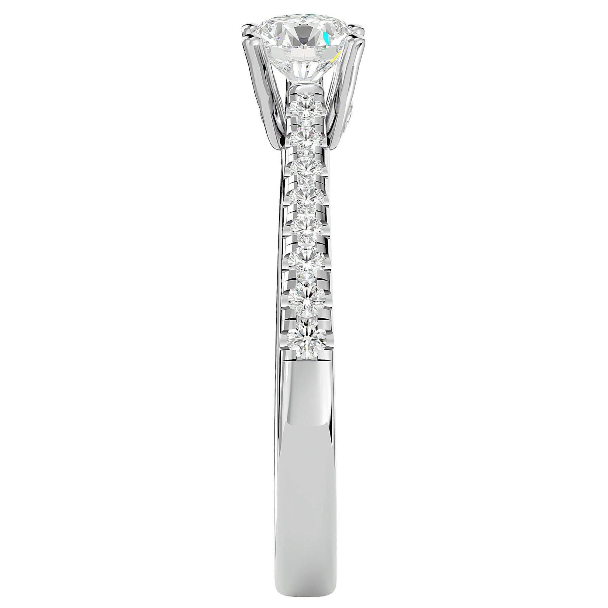 Inel De Logodnă Solitaire Pavé din Aur 14k cu Diamante Naturale de 0.85 ct din 14k Aur Alb - Castelo.ro